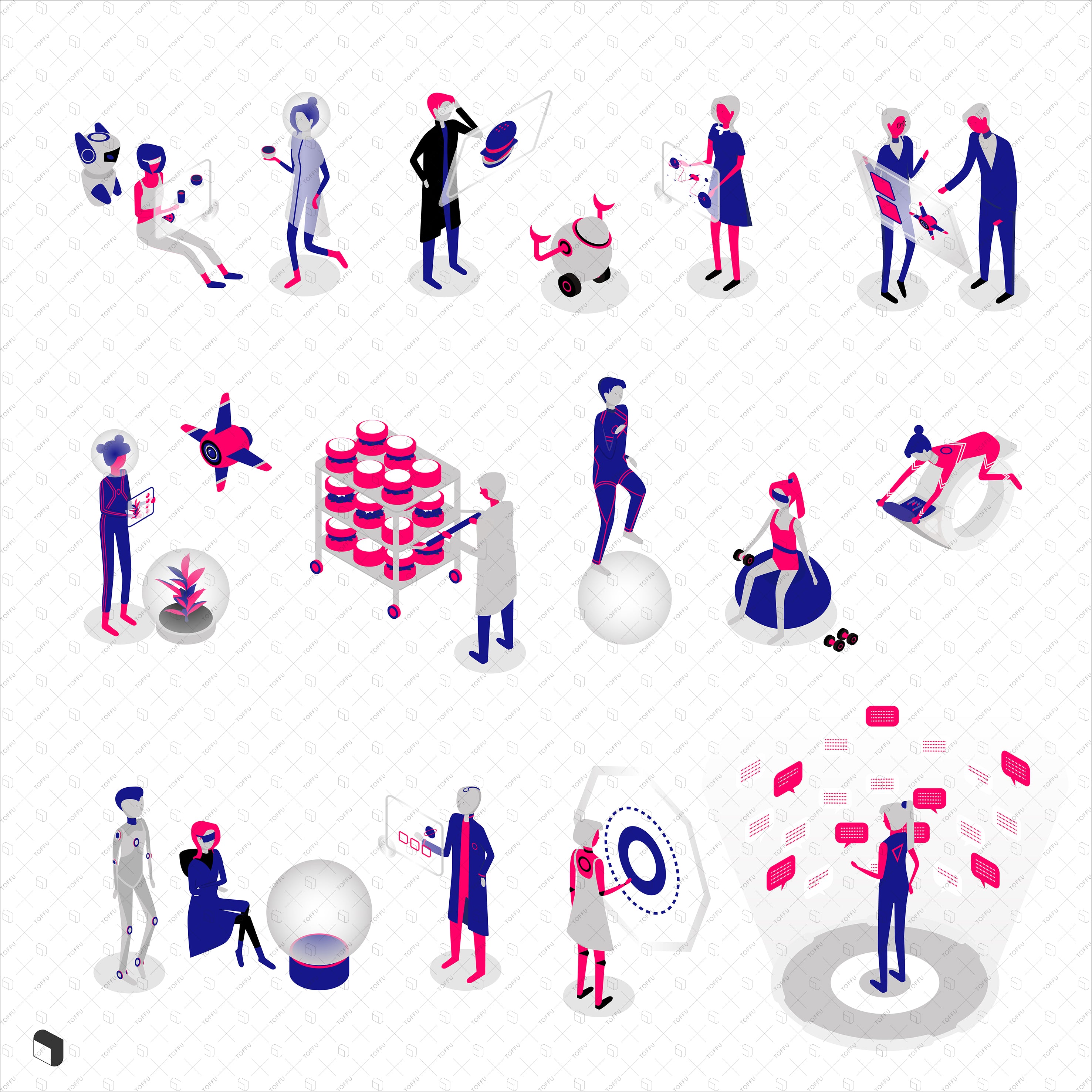 Axonometric Space Craft People PNG - Toffu Co
