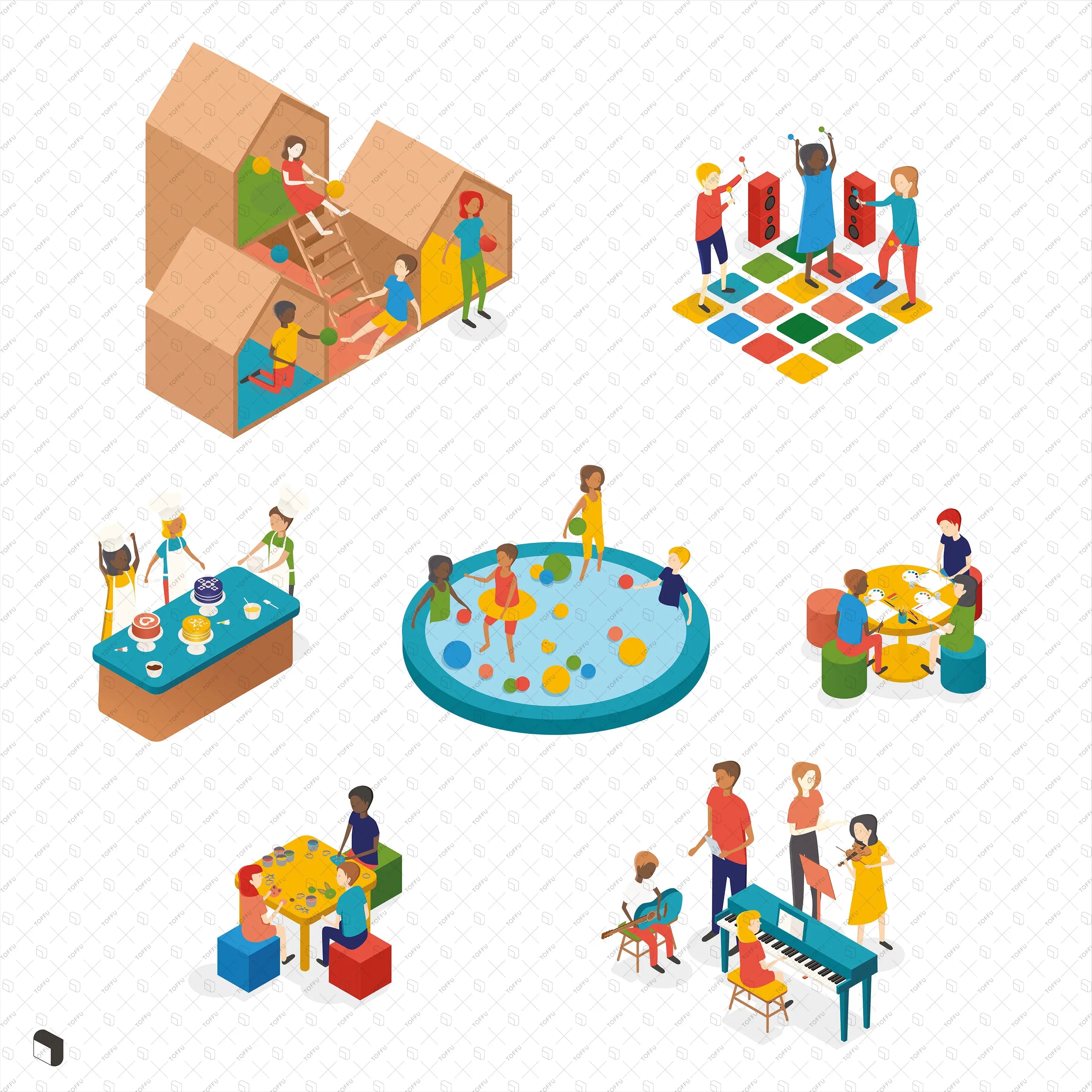Axonometric Workshop Kids Digital Artwork drawings | Toffu Co
