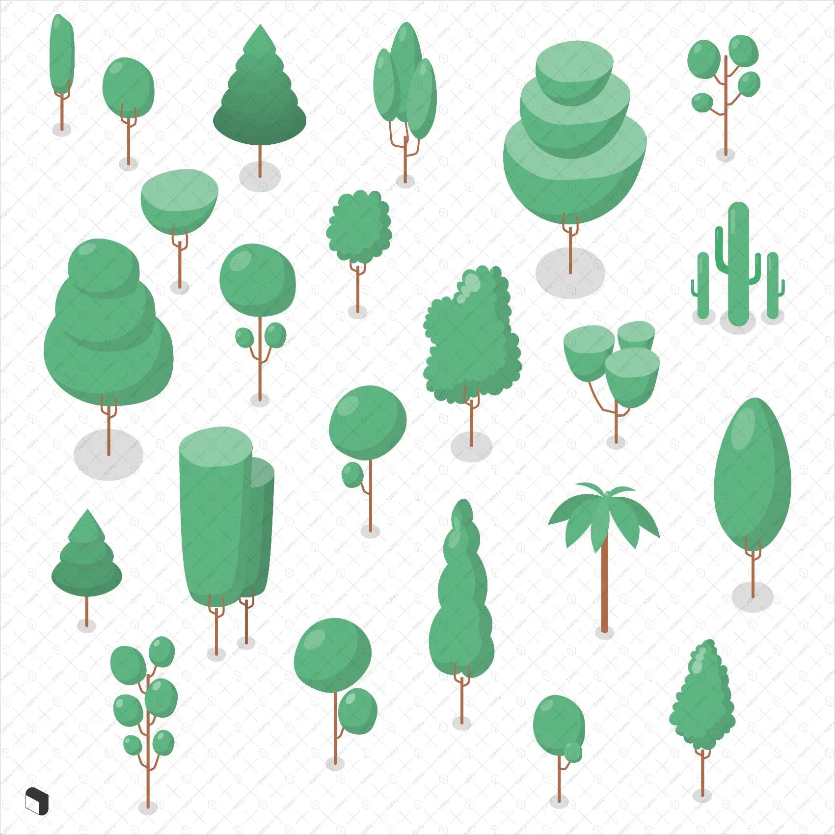 Axonometric Trees Digital Artwork drawings | Toffu Co