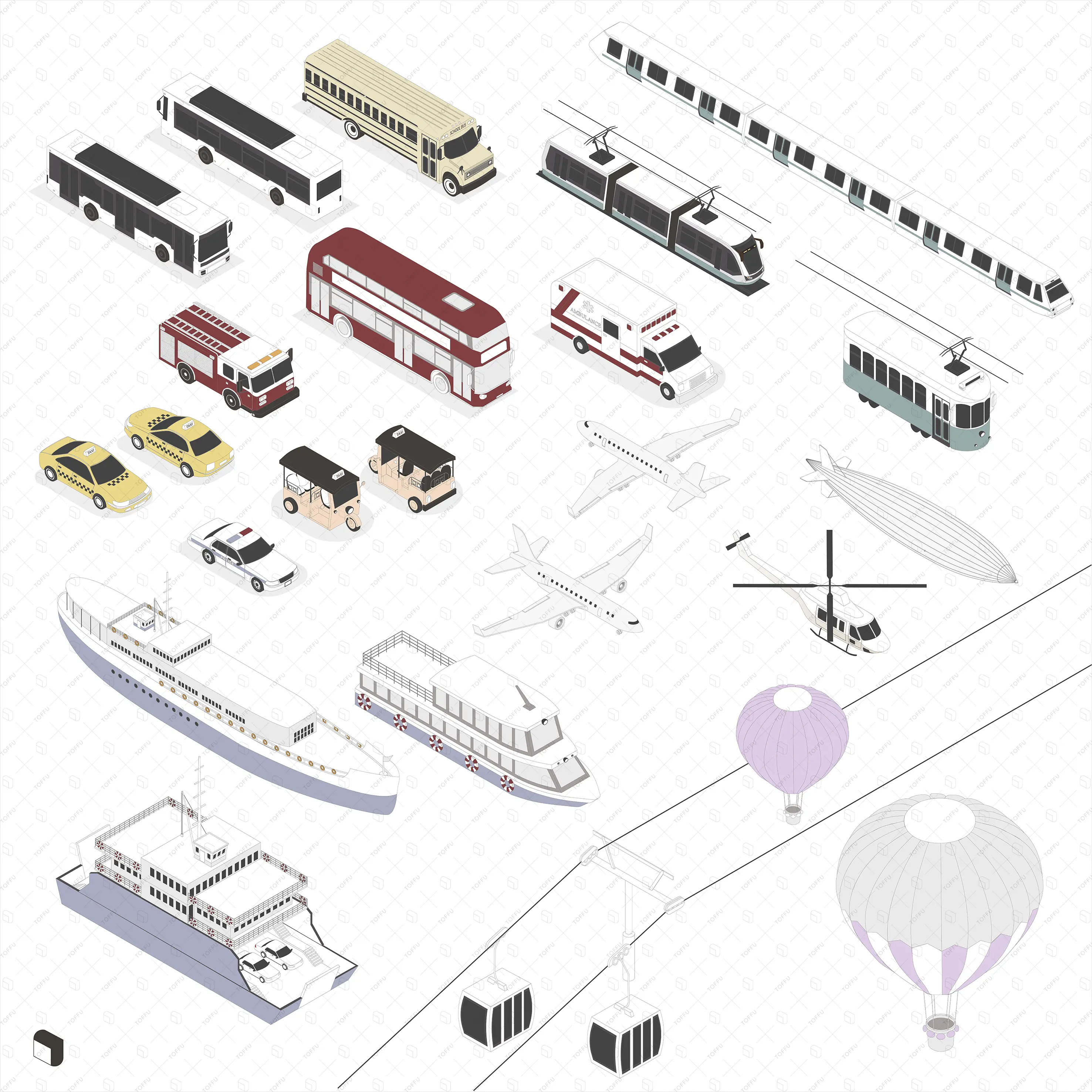 Axonometric Public Transport Digital Artwork drawings | Toffu Co