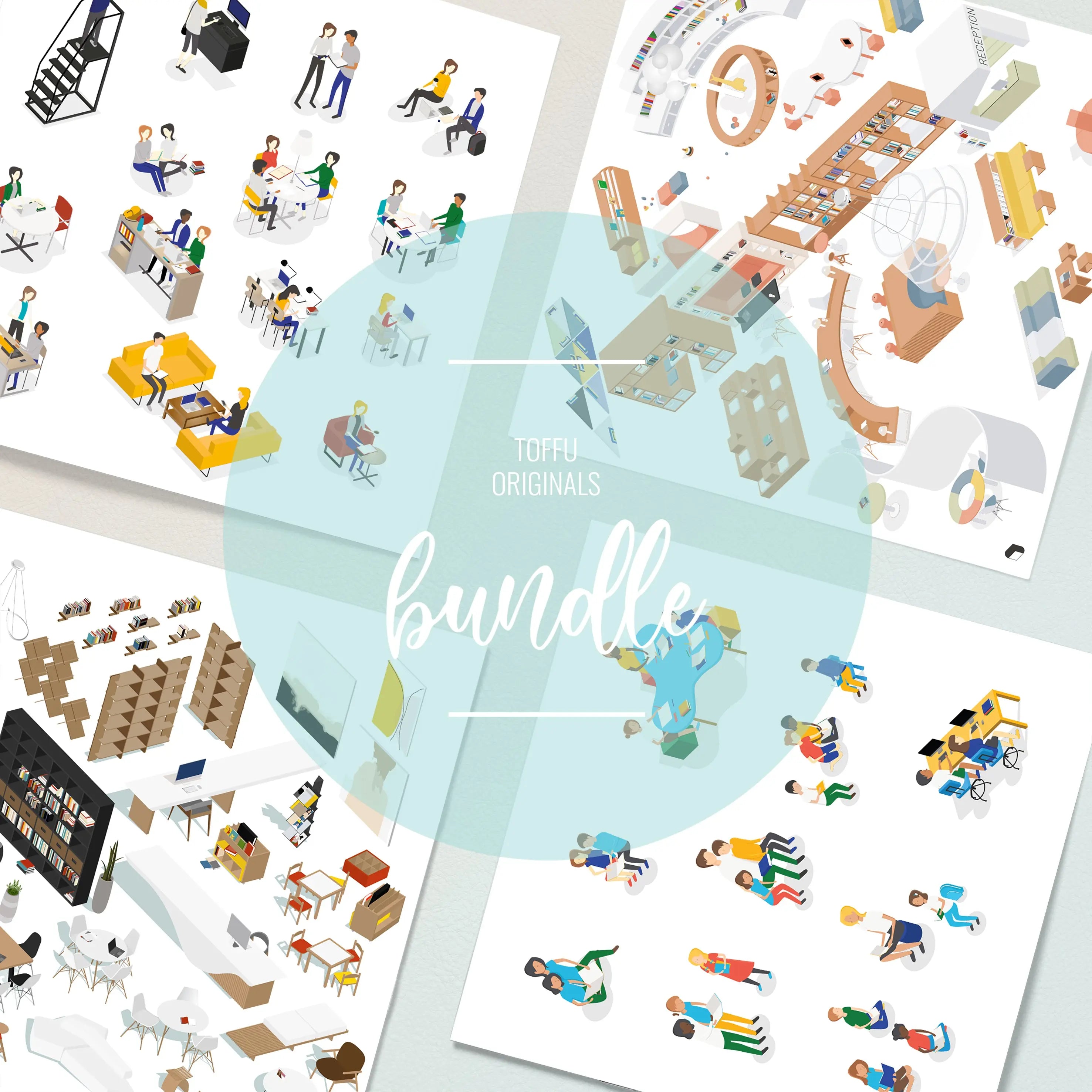 Axonometric Library Bundle Digital Artwork drawings | Toffu Co