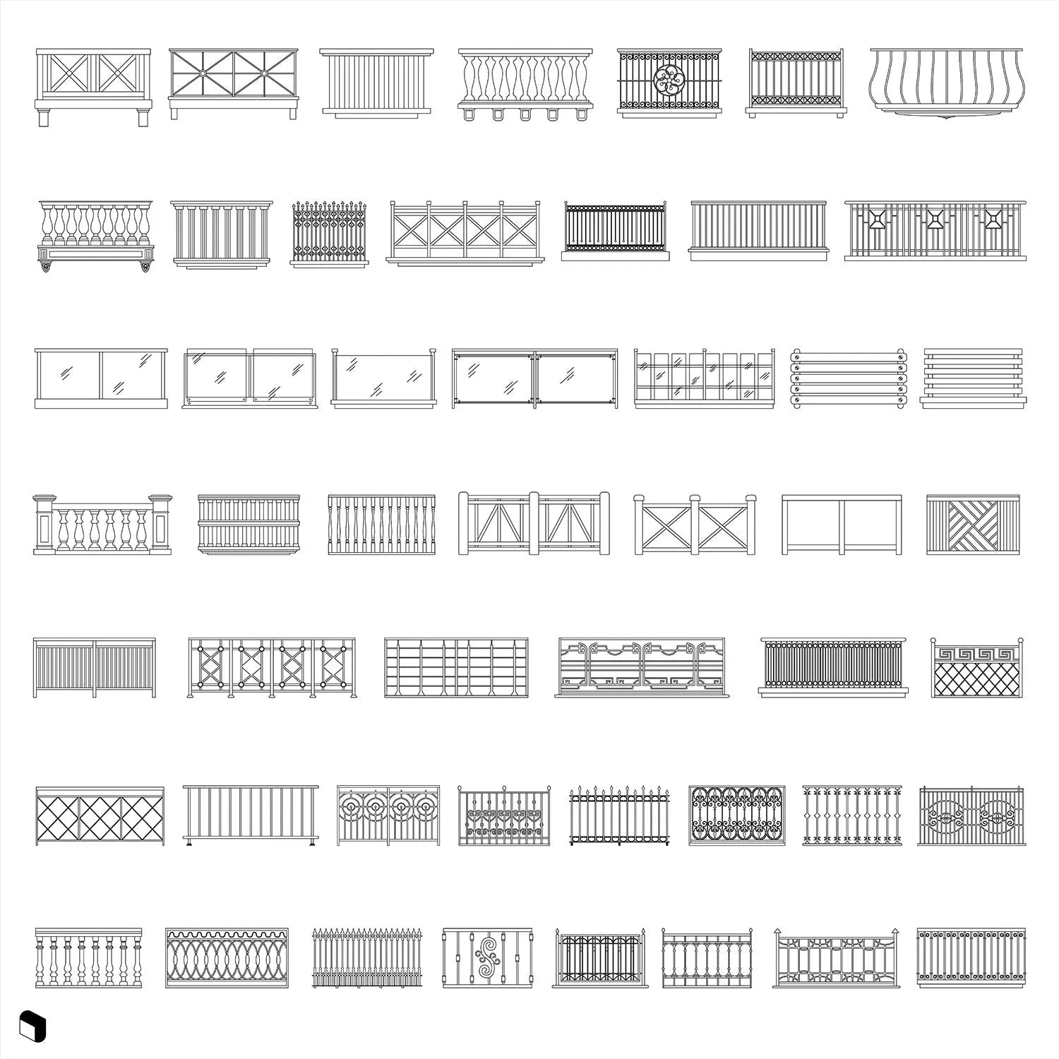 Cad Railings and Fences Digital Artwork drawings | Toffu Co