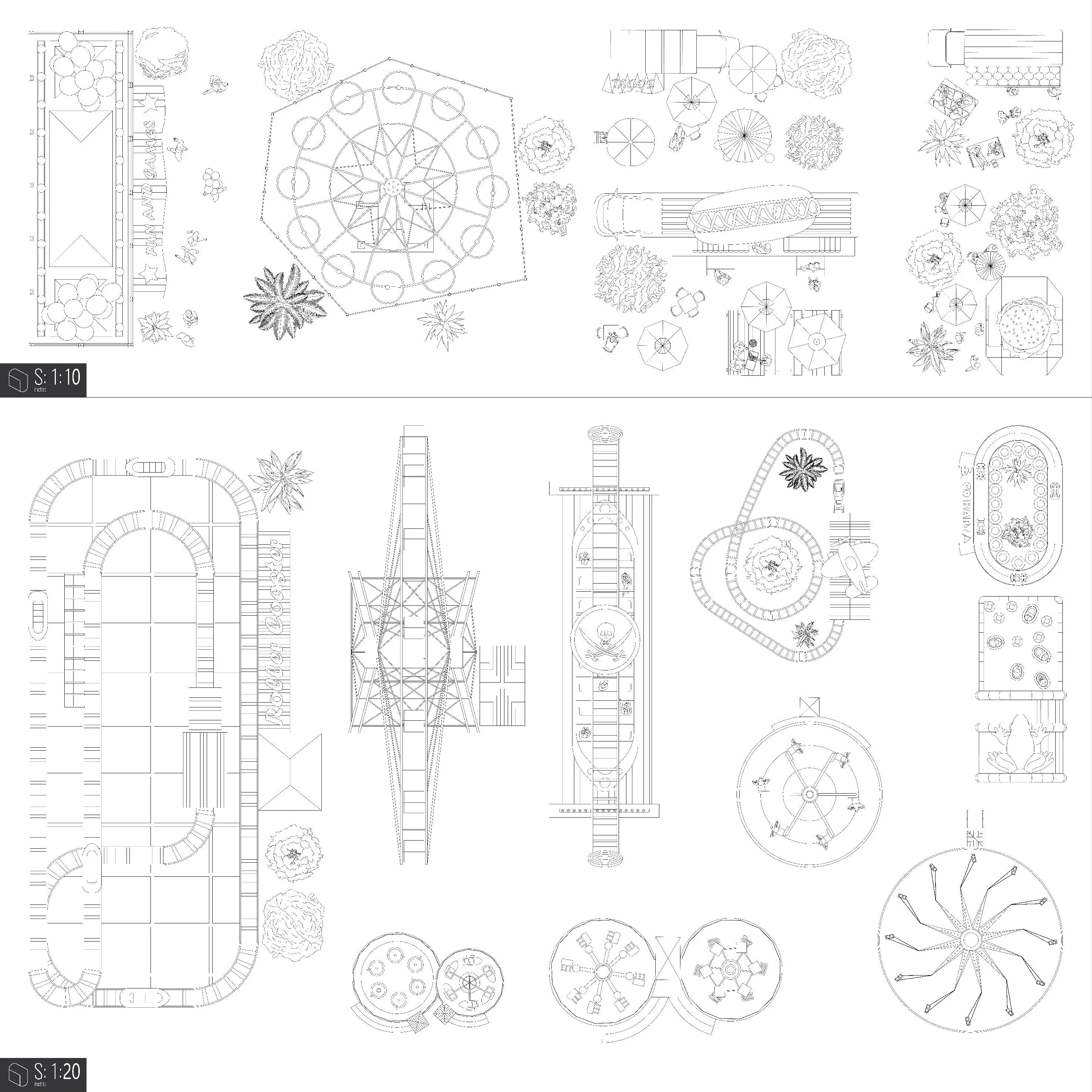 Cad Amusement Park Top View Digital Artwork drawings | Toffu Co