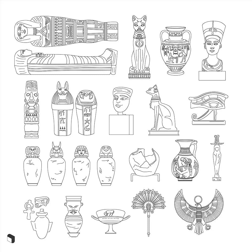 Cad Ancient Egypt Artifacts Digital Artwork drawings | Toffu Co