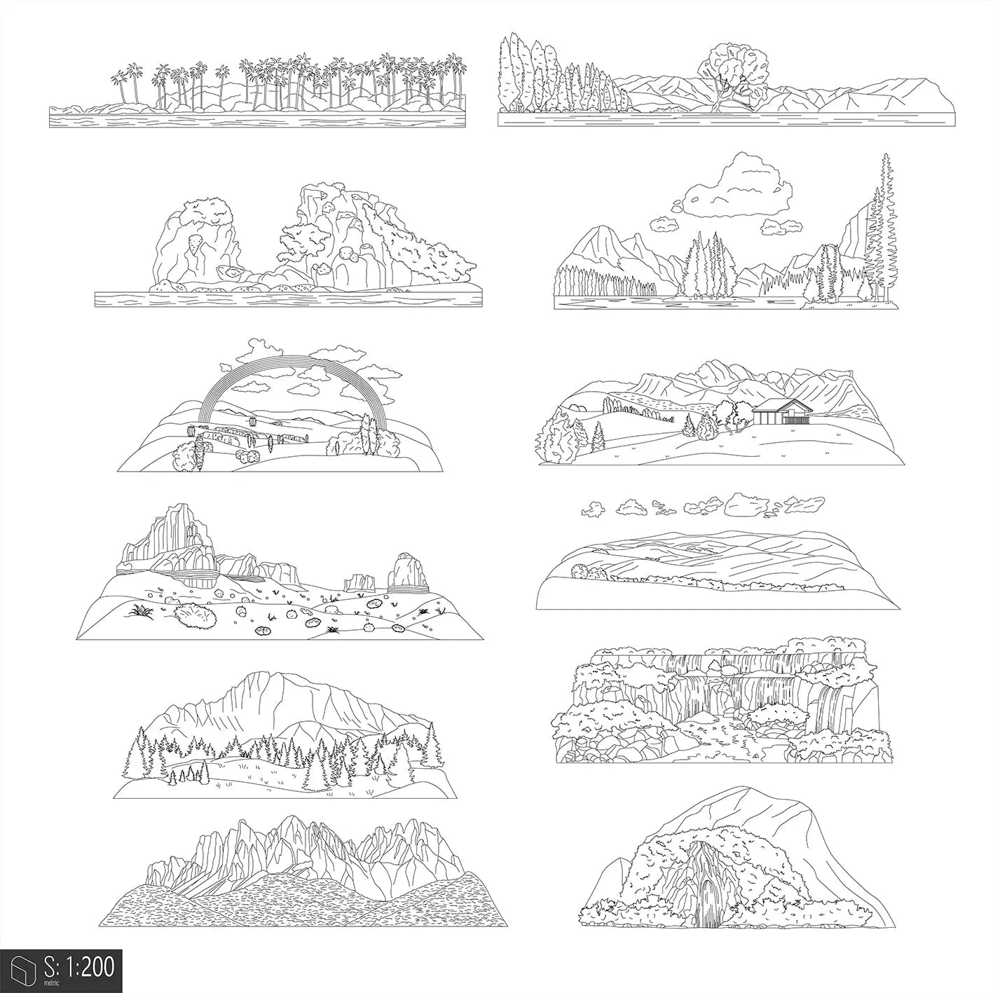 Cad Landscape Backgrounds Digital Artwork drawings | Toffu Co