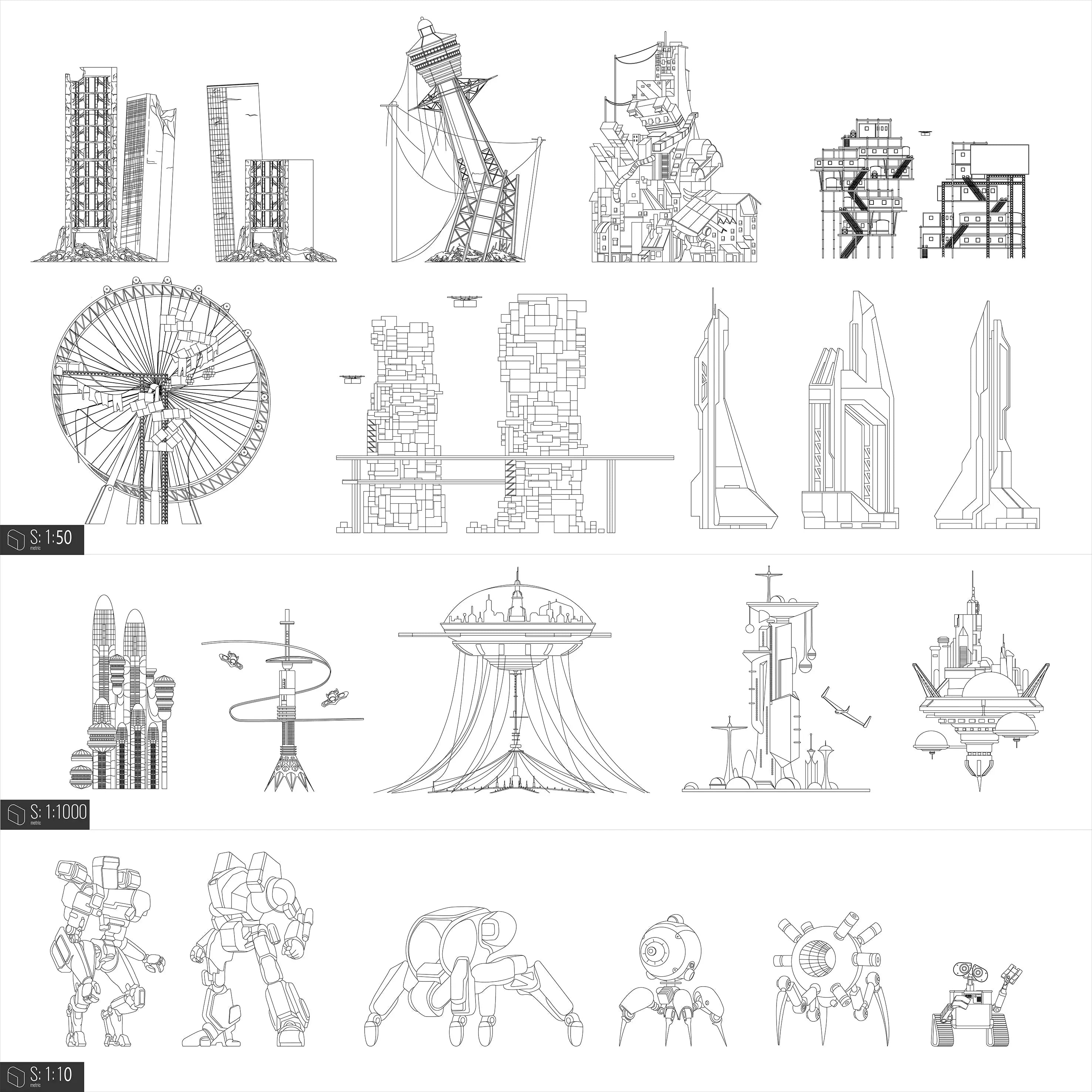 Cad Utopia & Dystopia Background Digital Artwork drawings | Toffu Co
