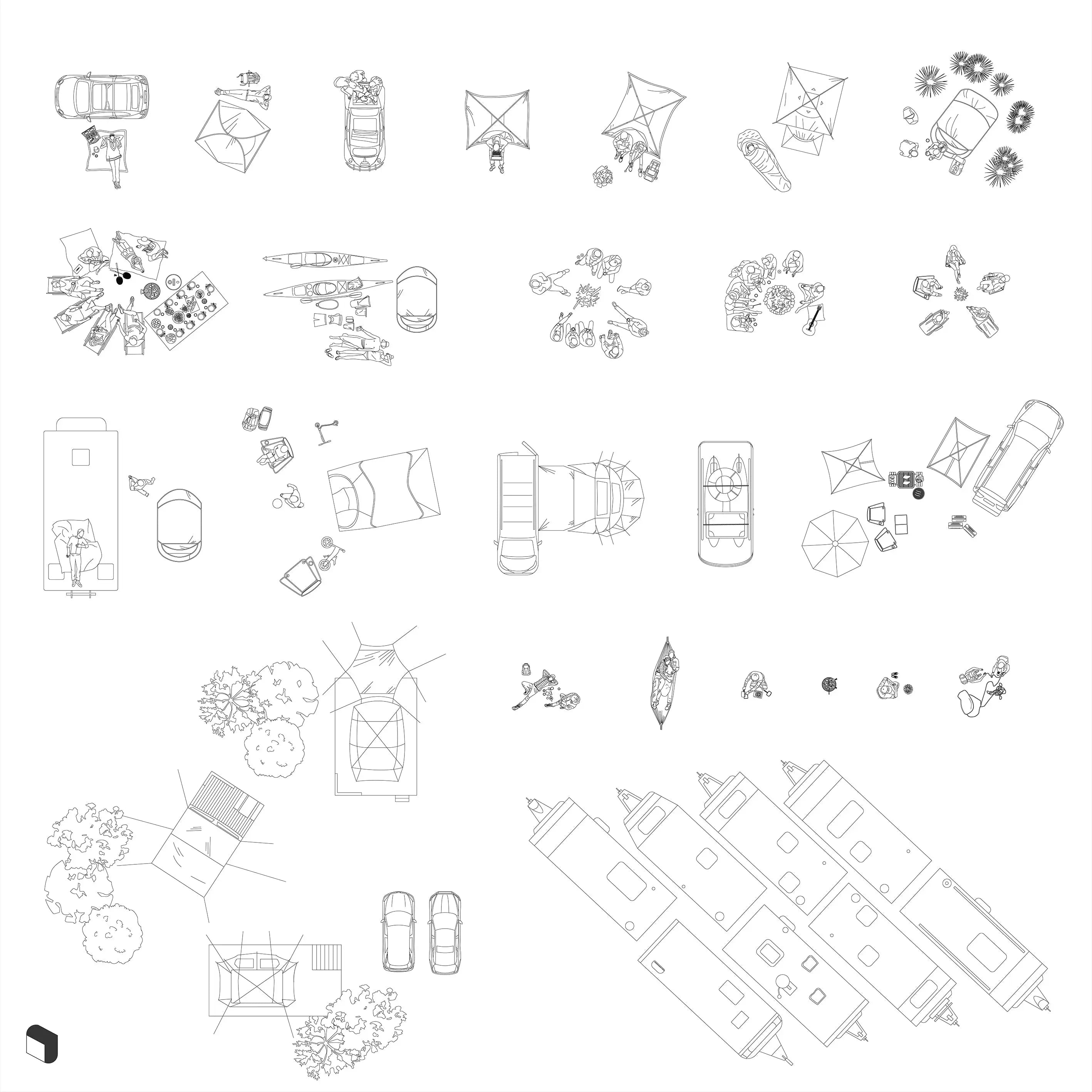 Cad Camping People Top View Digital Artwork drawings | Toffu Co