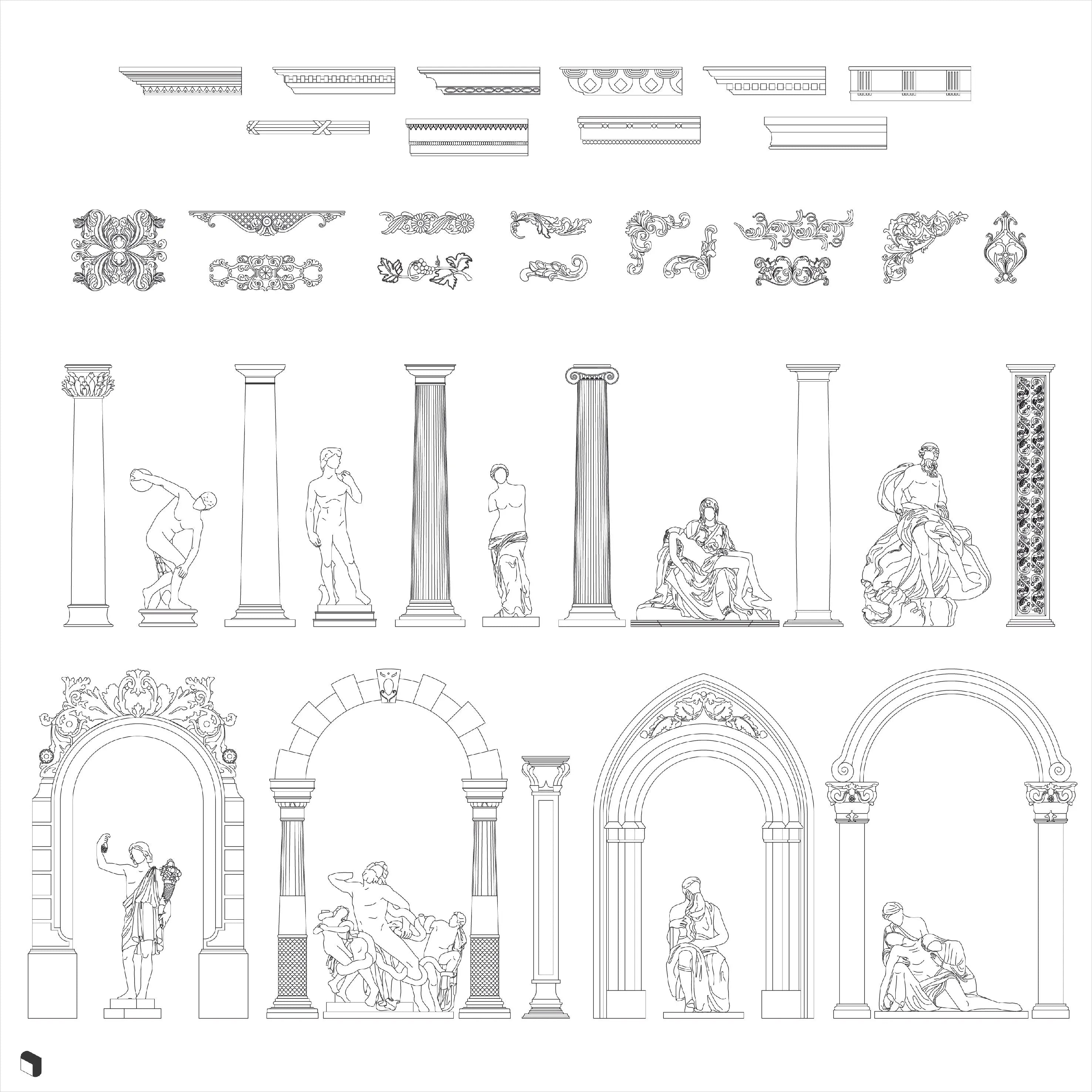 Cad Classical Elements Digital Artwork drawings | Toffu Co