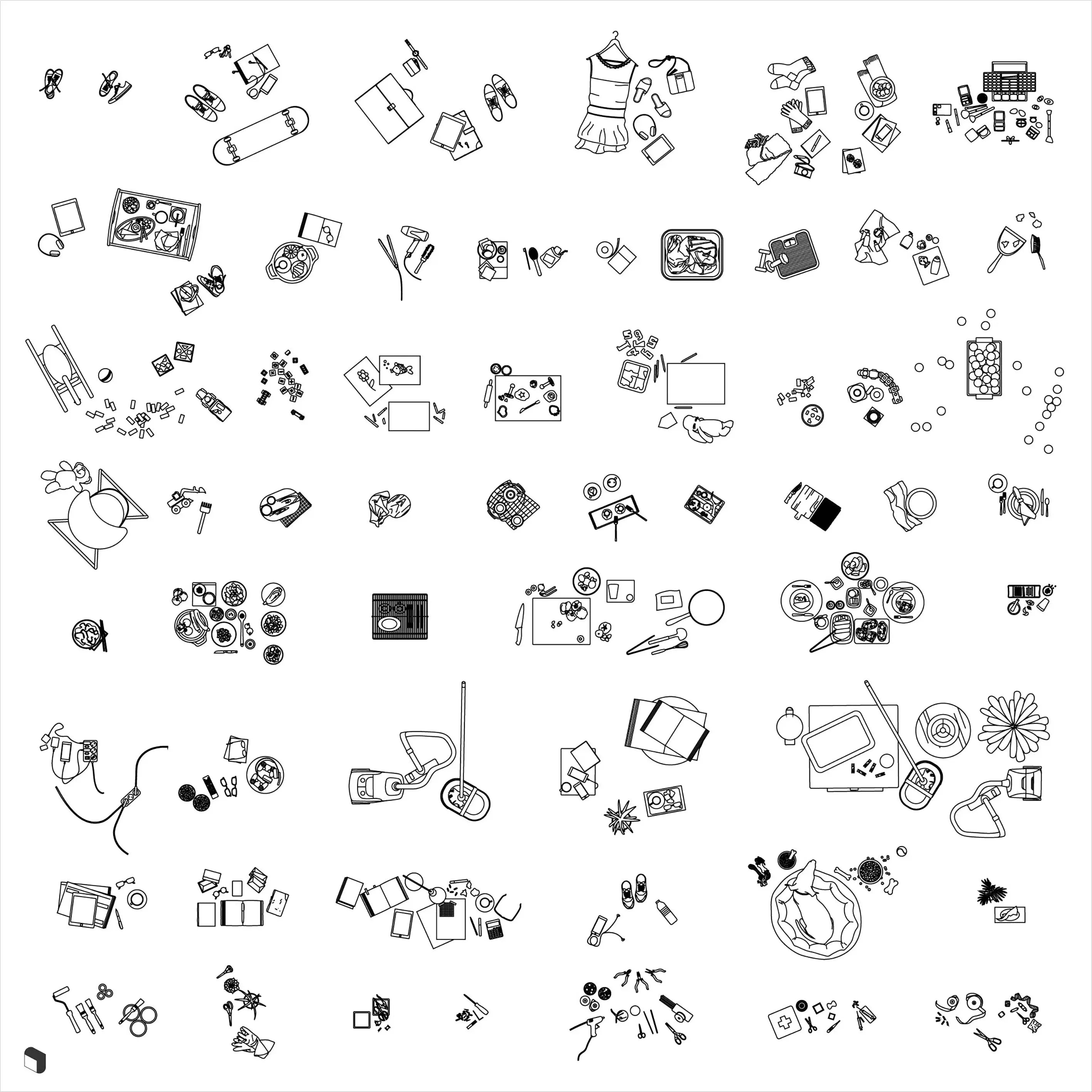 Cad Home Detail Objects Top View Digital Artwork drawings | Toffu Co