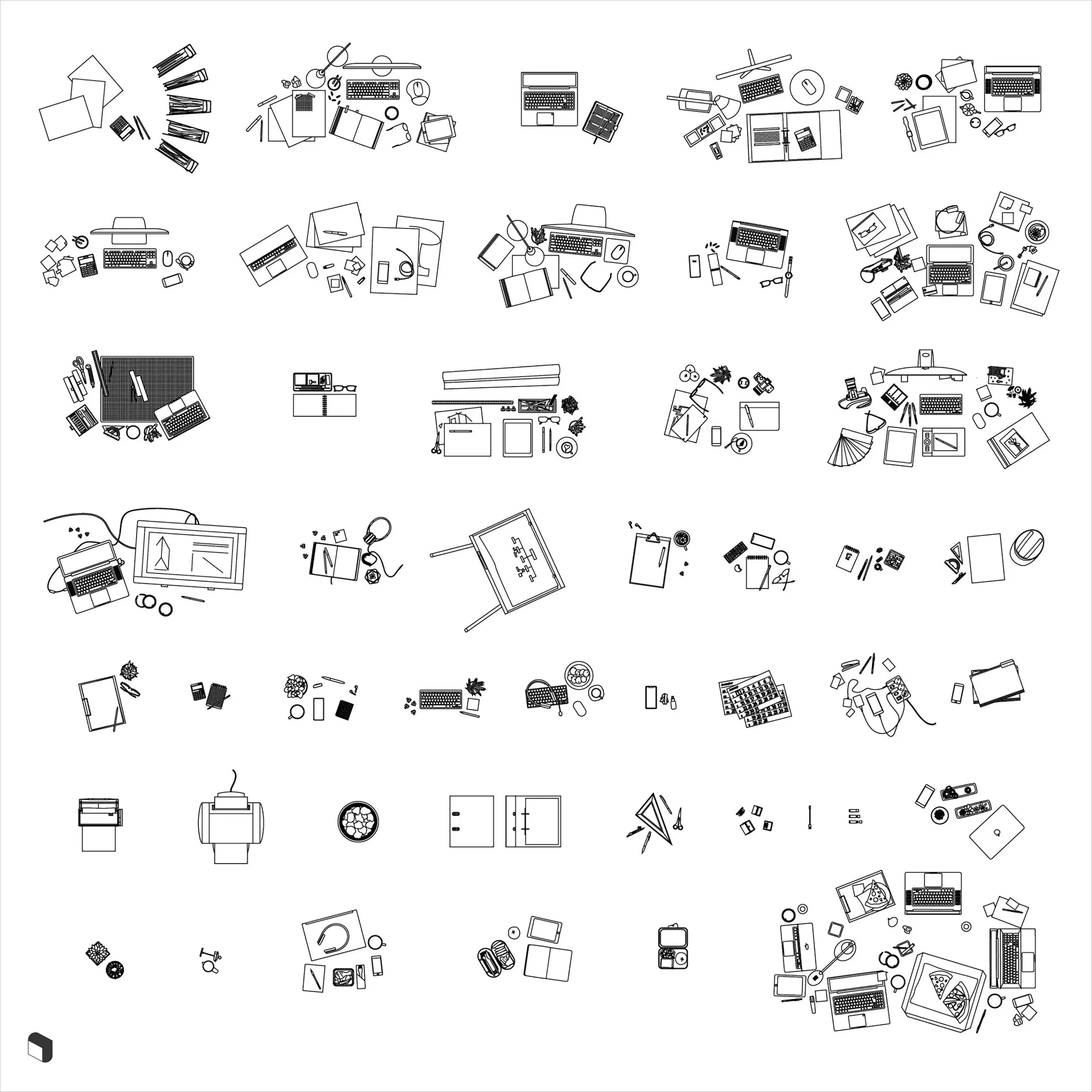 Cad Office Detail Objects Top View Digital Artwork drawings | Toffu Co