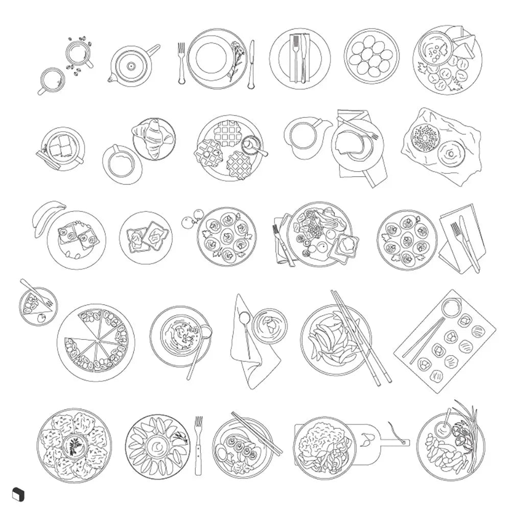 Cad Tableware Detail Top View Digital Artwork drawings | Toffu Co