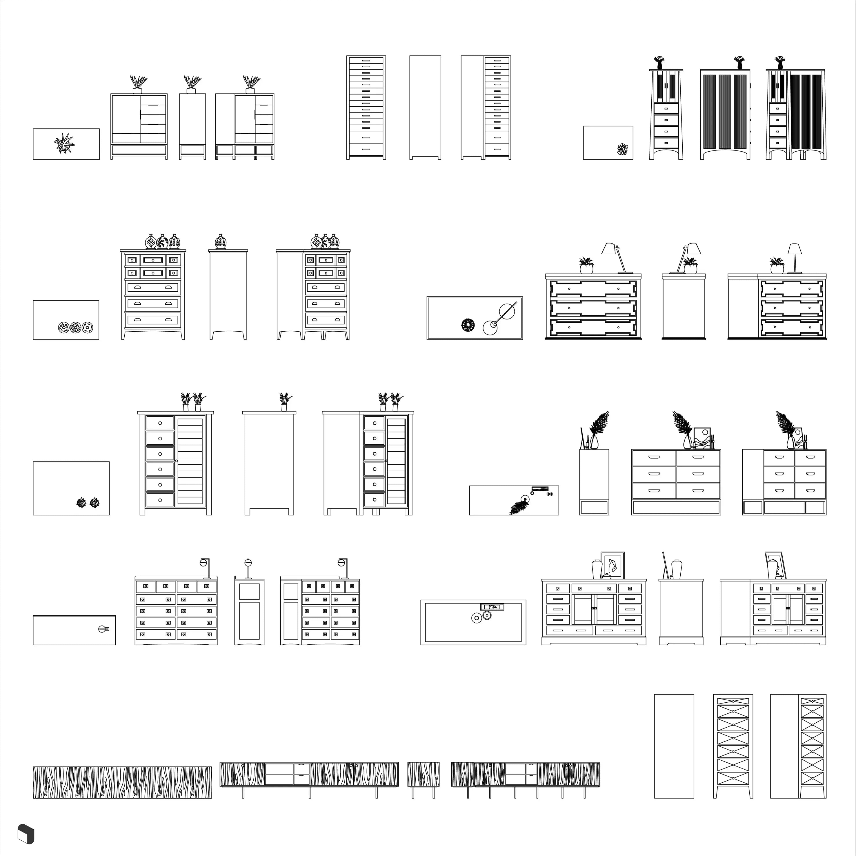 Cad Complete Dressers Elevation & Top View Digital Artwork drawings | Toffu Co