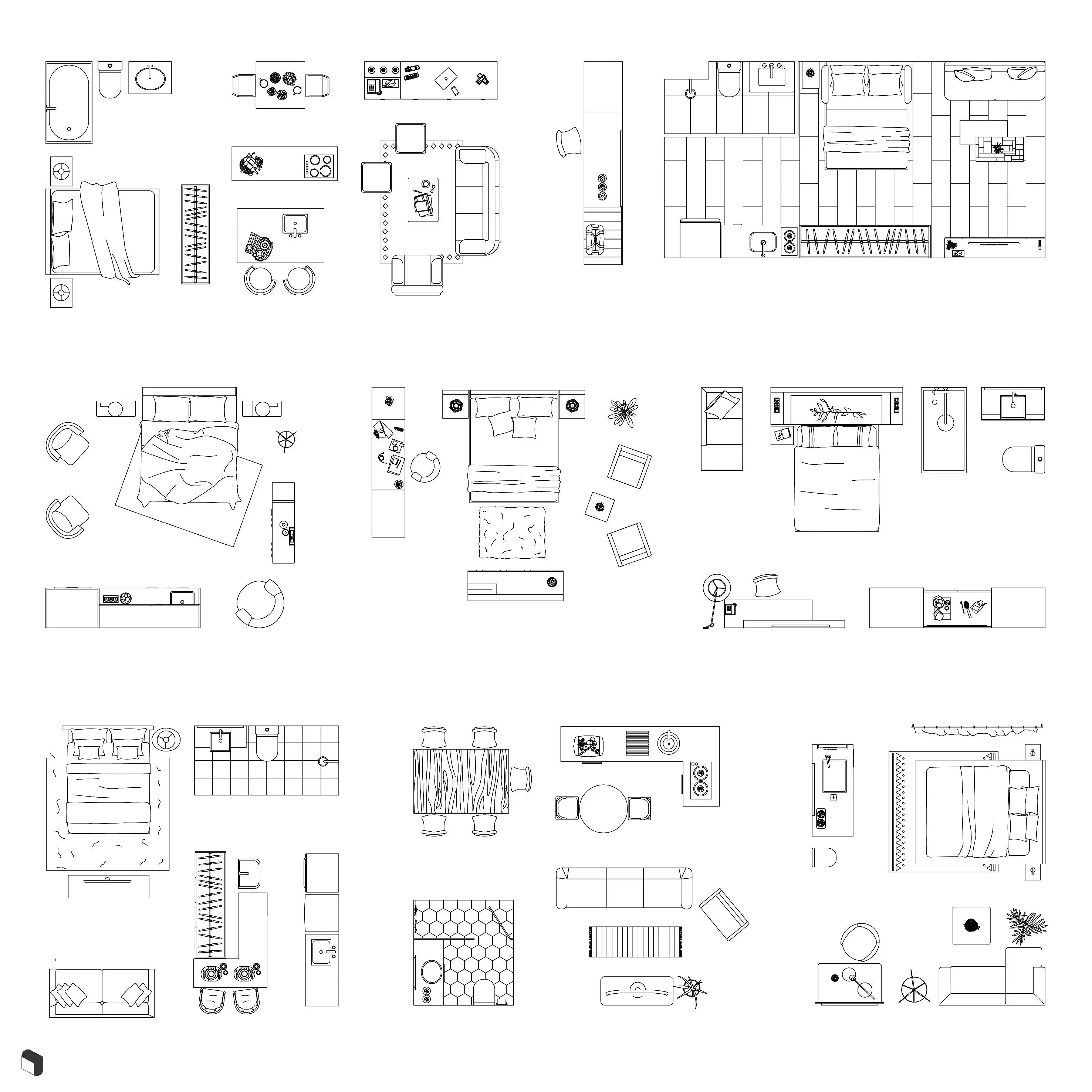 Cad Hotel Rooms Top View 2 Digital Artwork drawings | Toffu Co