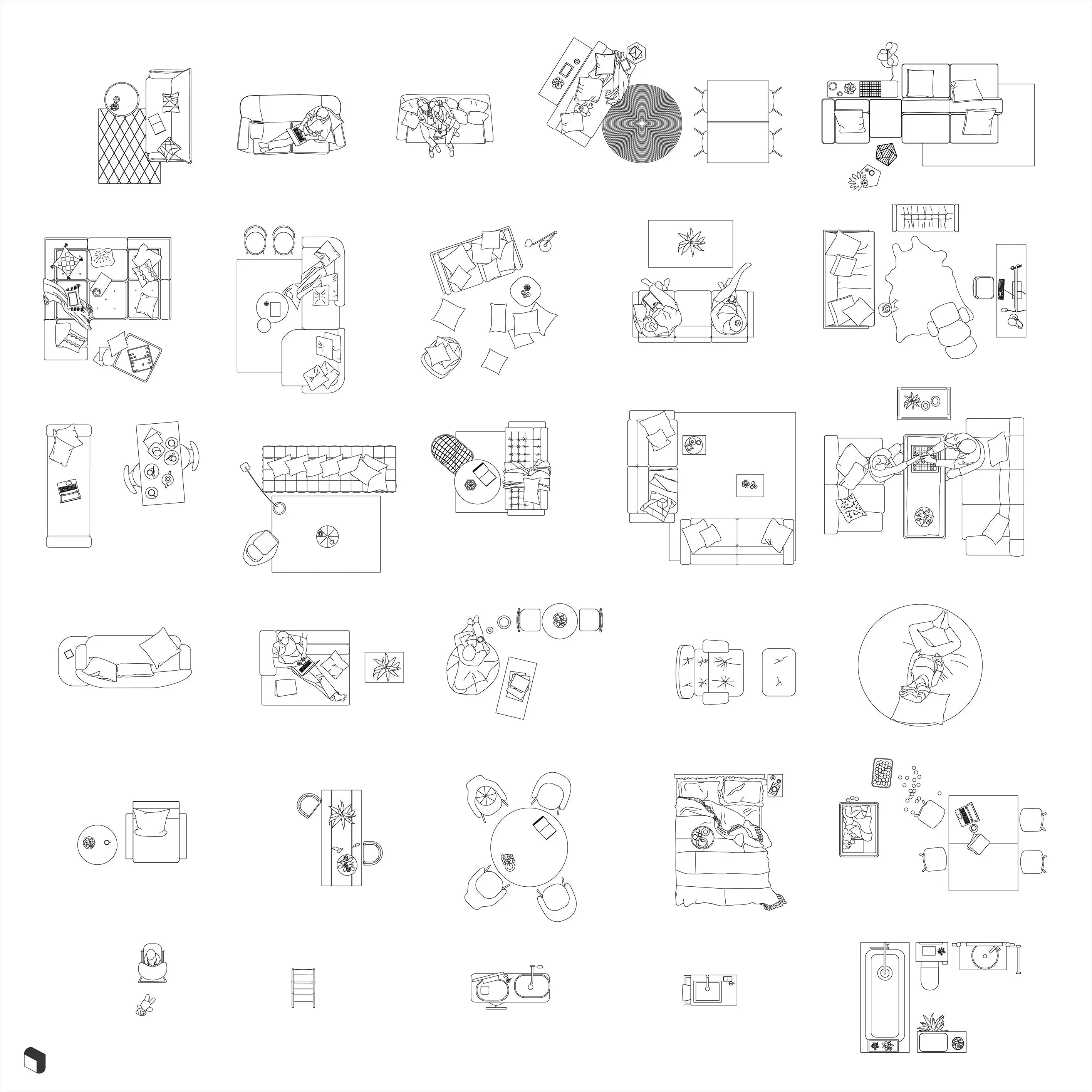 Cad Interior Furniture Top View 4 Digital Artwork drawings | Toffu Co