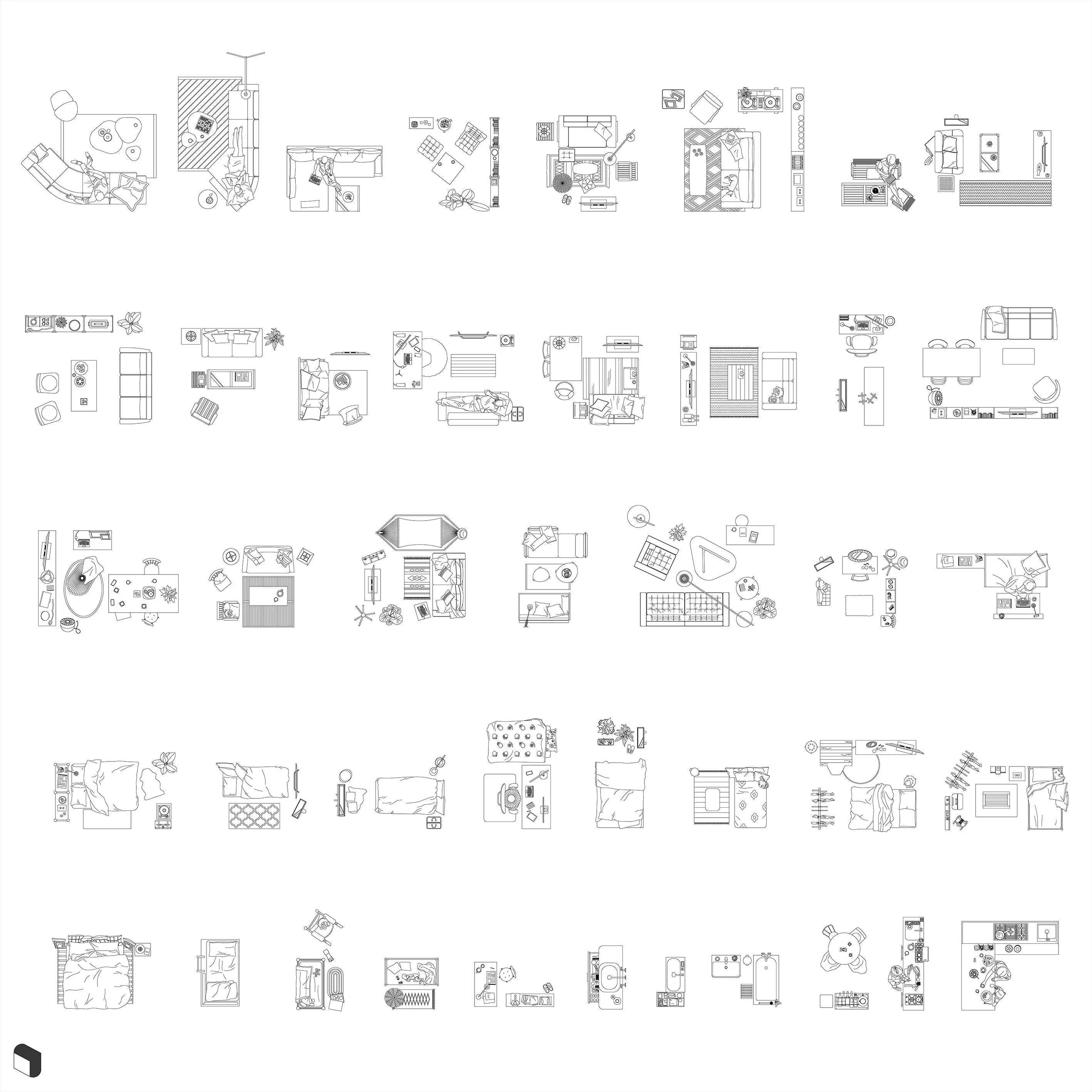 Cad Interior Furniture Top View 5 Digital Artwork drawings | Toffu Co