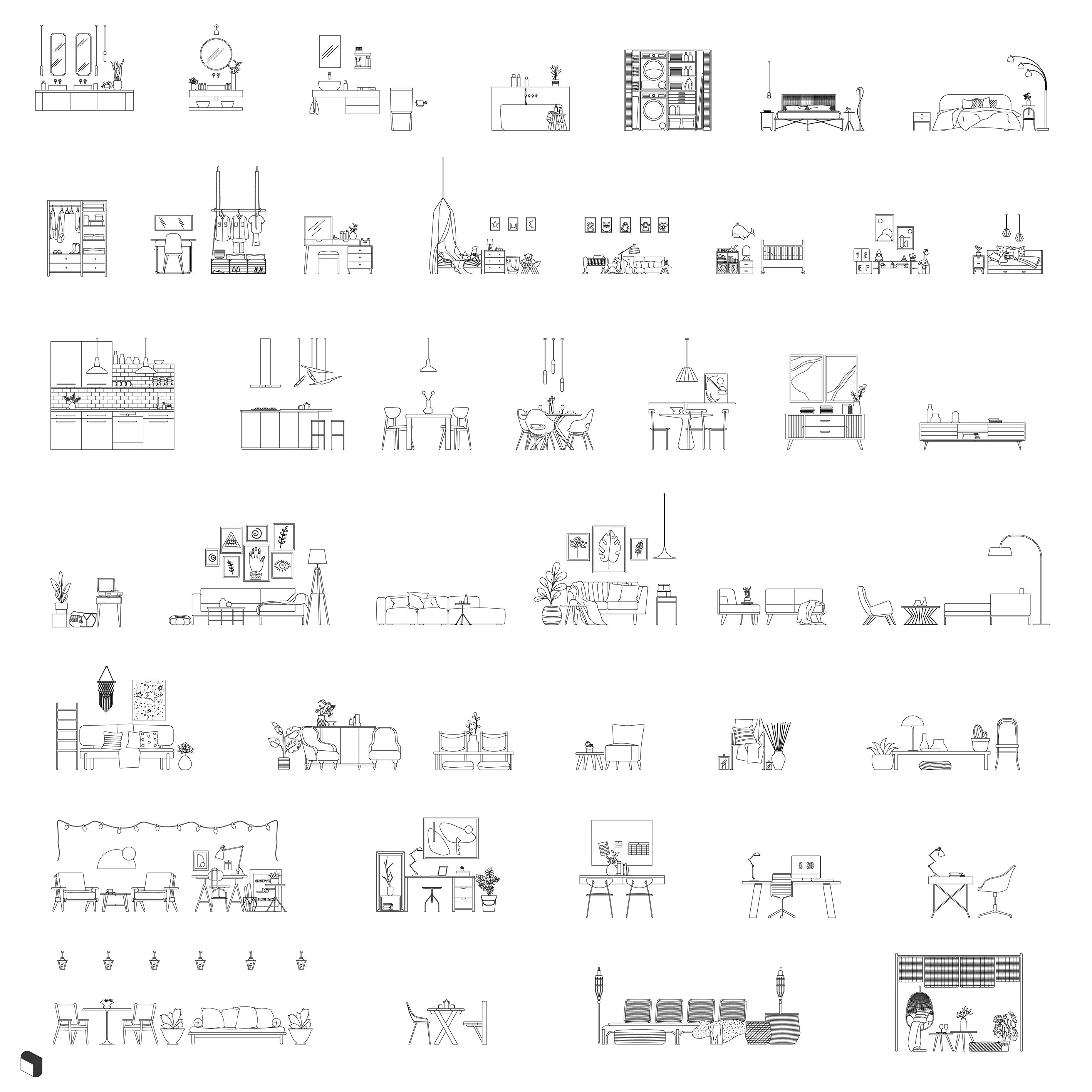 Cad Complete Interior Furniture Set Digital Artwork drawings | Toffu Co