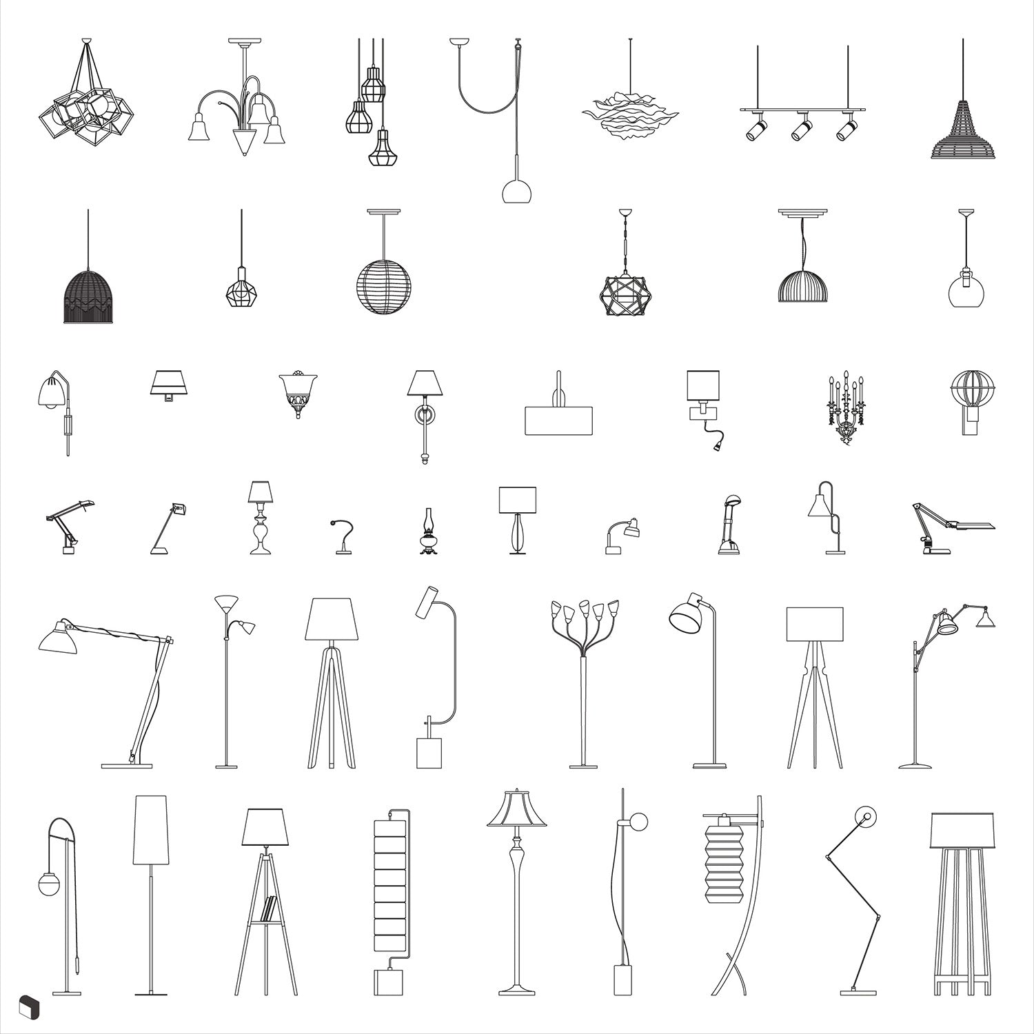 Cad Ceiling, Floor, Desk & Wall Lamps 2 PNG - Toffu Co