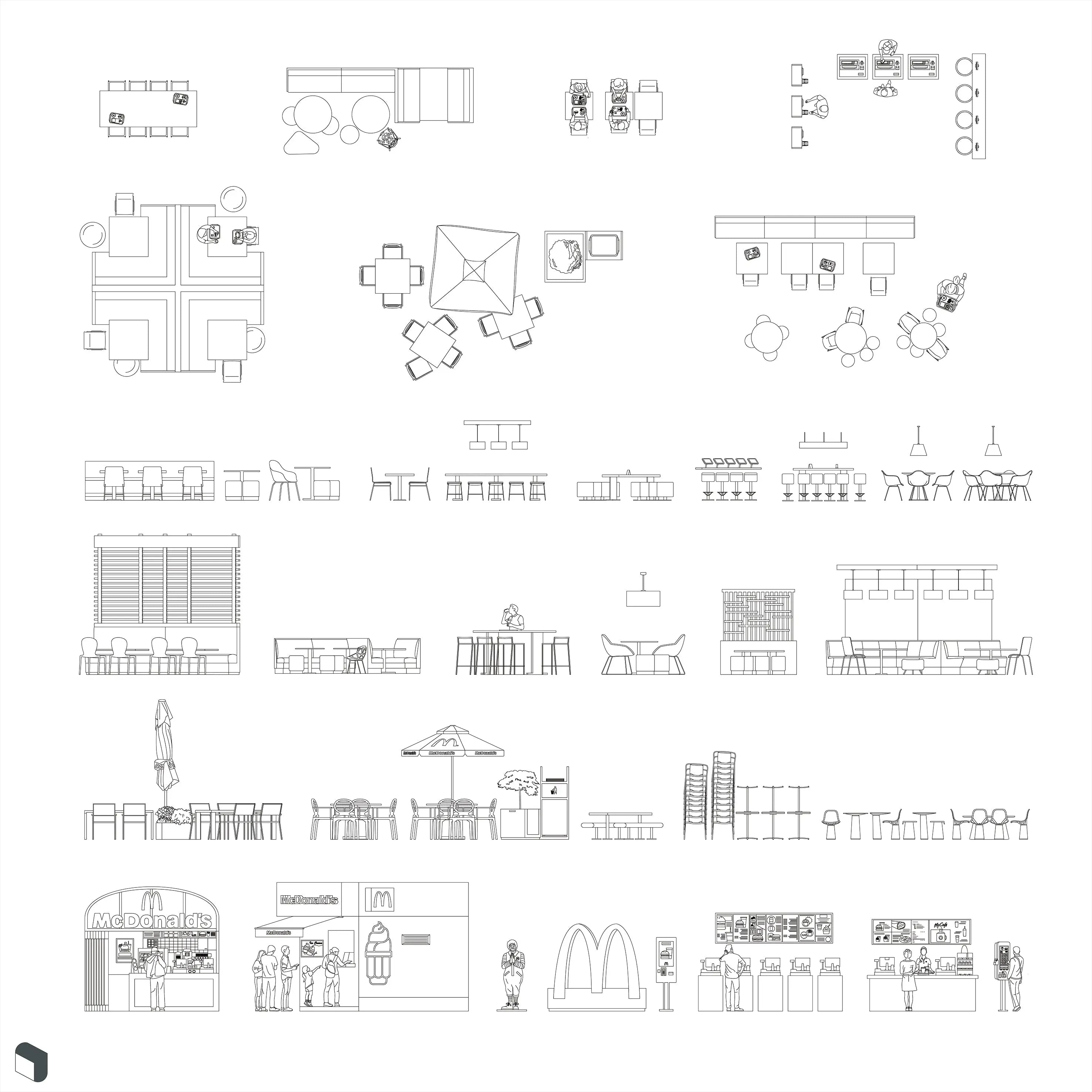 Cad McDonald's Furniture Elevation & Top View Digital Artwork drawings | Toffu Co