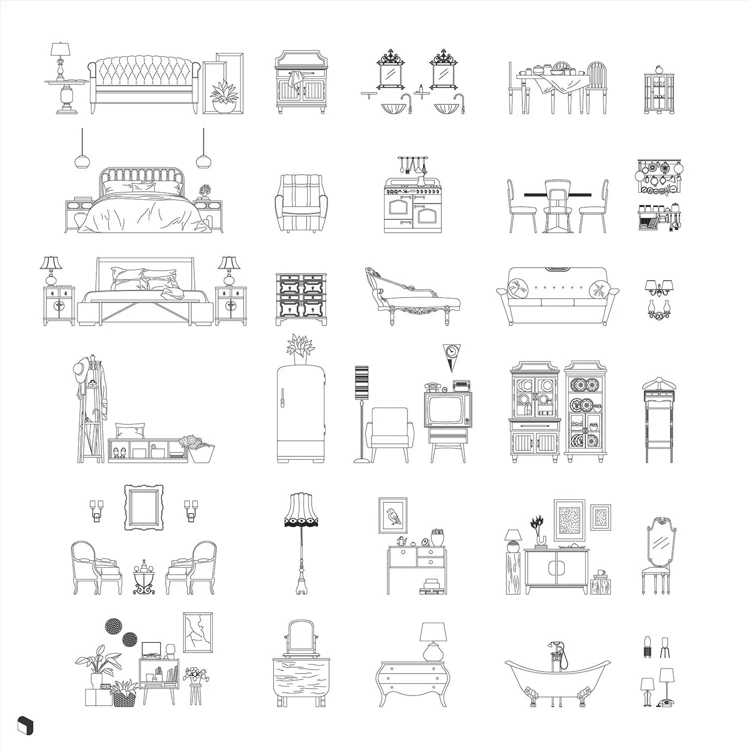 Cad Retro Furniture Digital Artwork drawings | Toffu Co