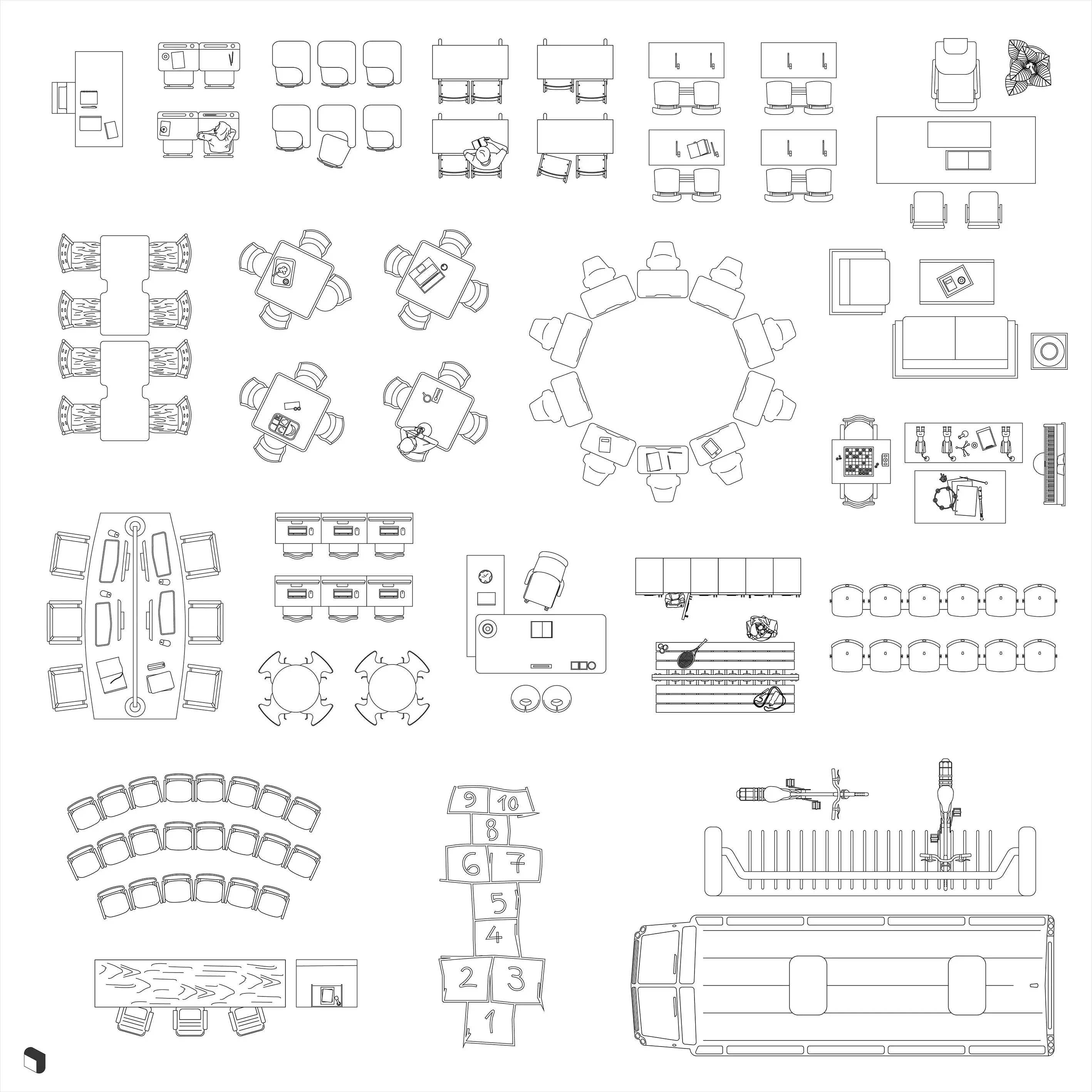 Cad School Furniture Top View Digital Artwork drawings | Toffu Co