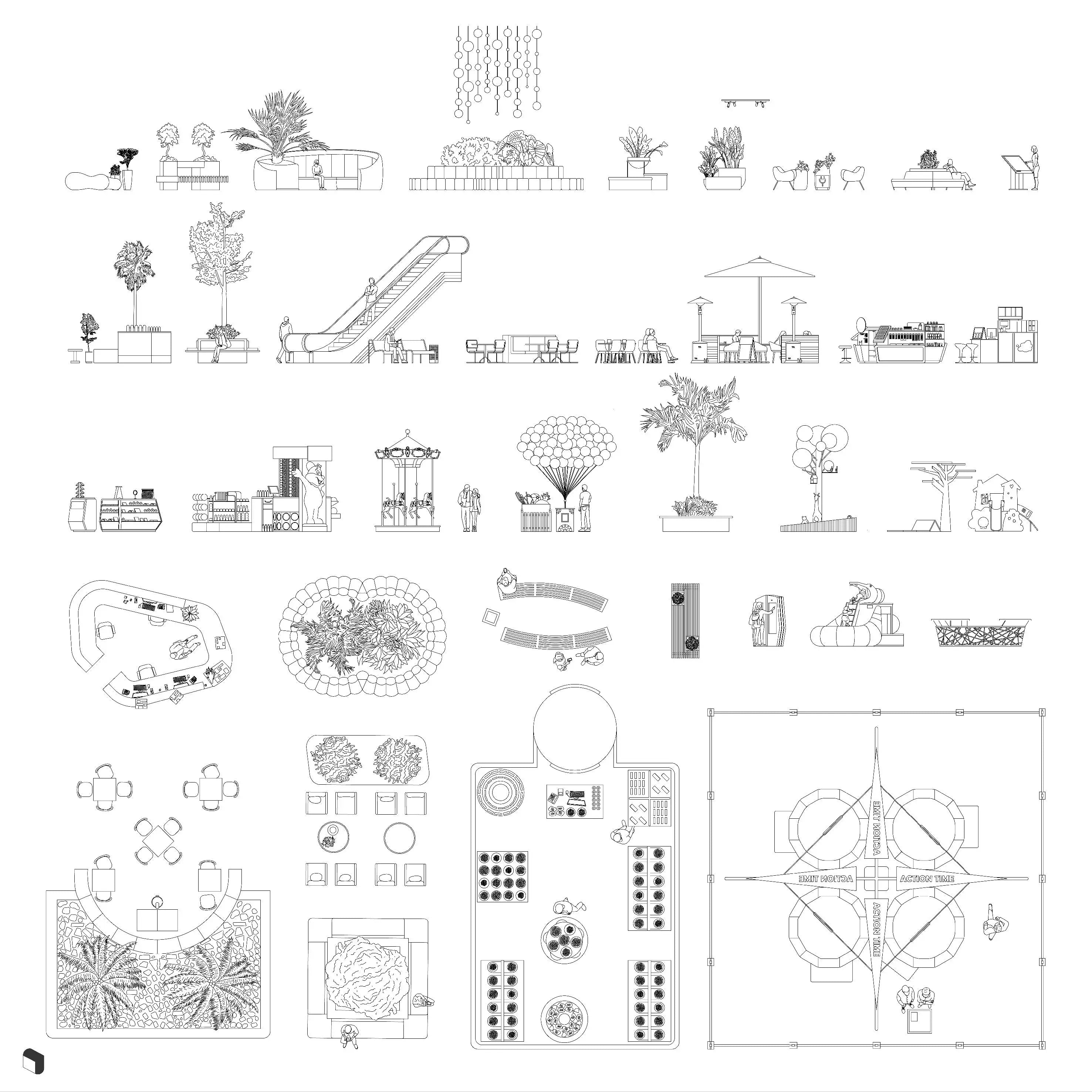 Cad Shopping Mall Setups Elevation & Top View Digital Artwork drawings | Toffu Co