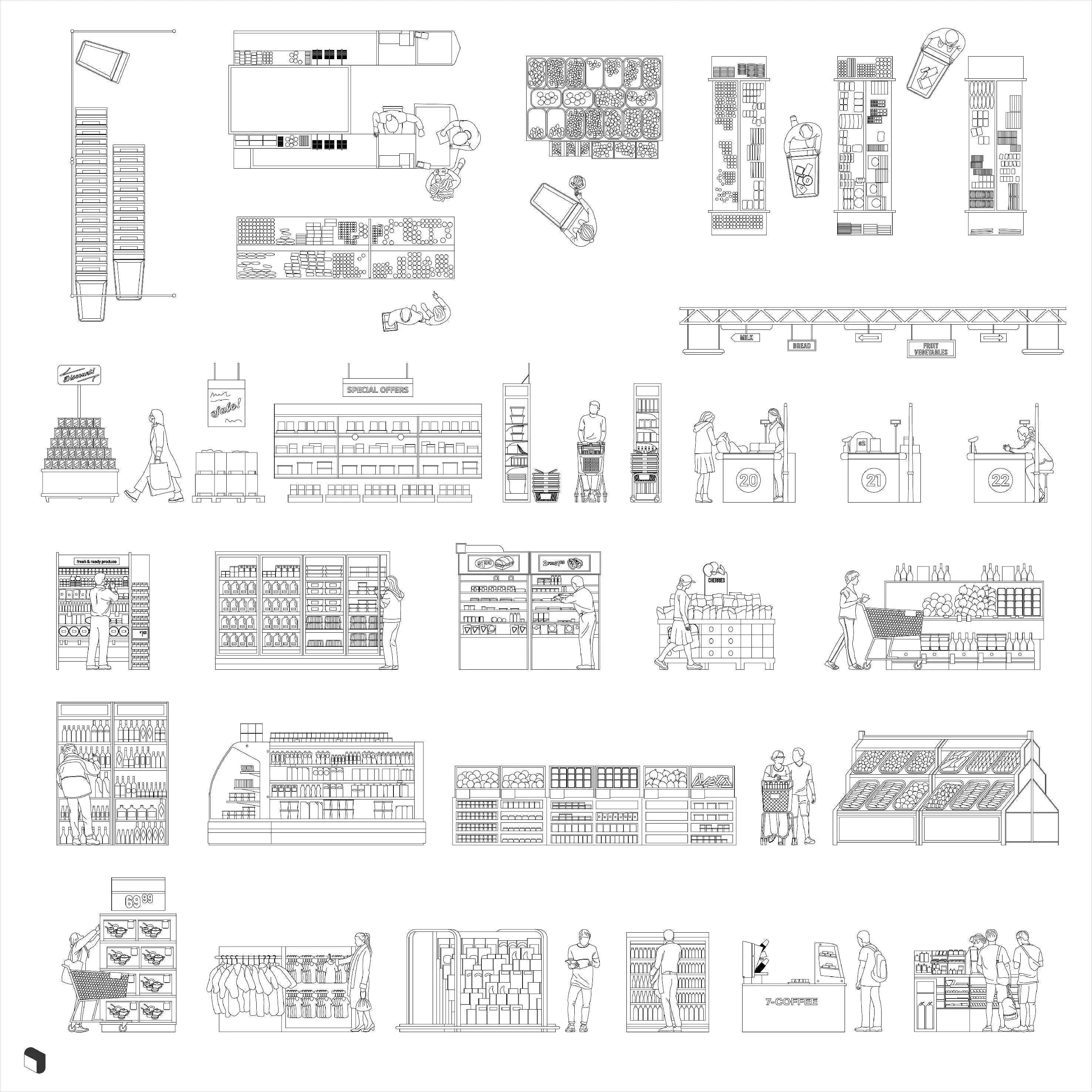 Cad Supermarket Setups Elevation & Top View – Toffu Co