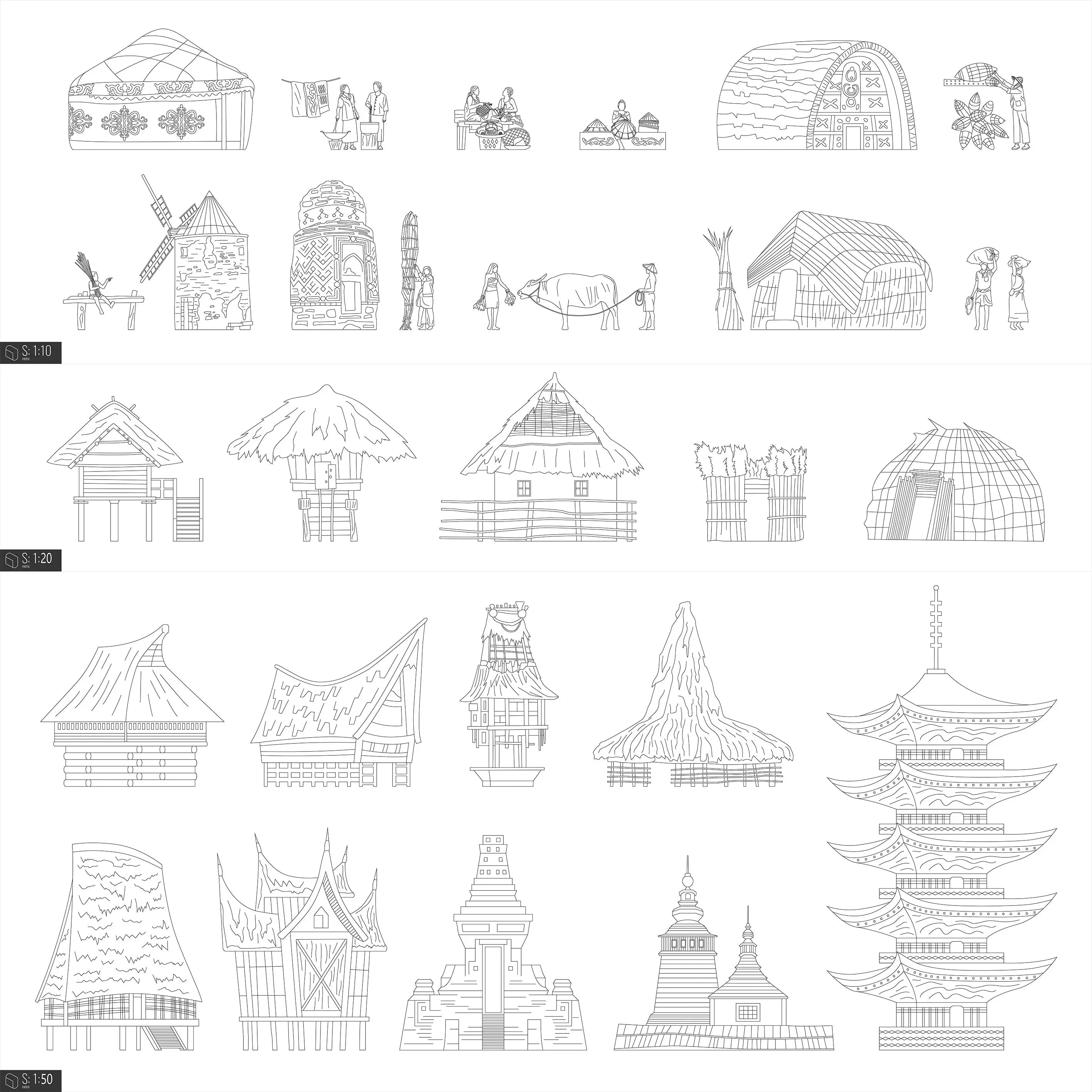 Cad Vernacular Architecture 2 Digital Artwork drawings | Toffu Co