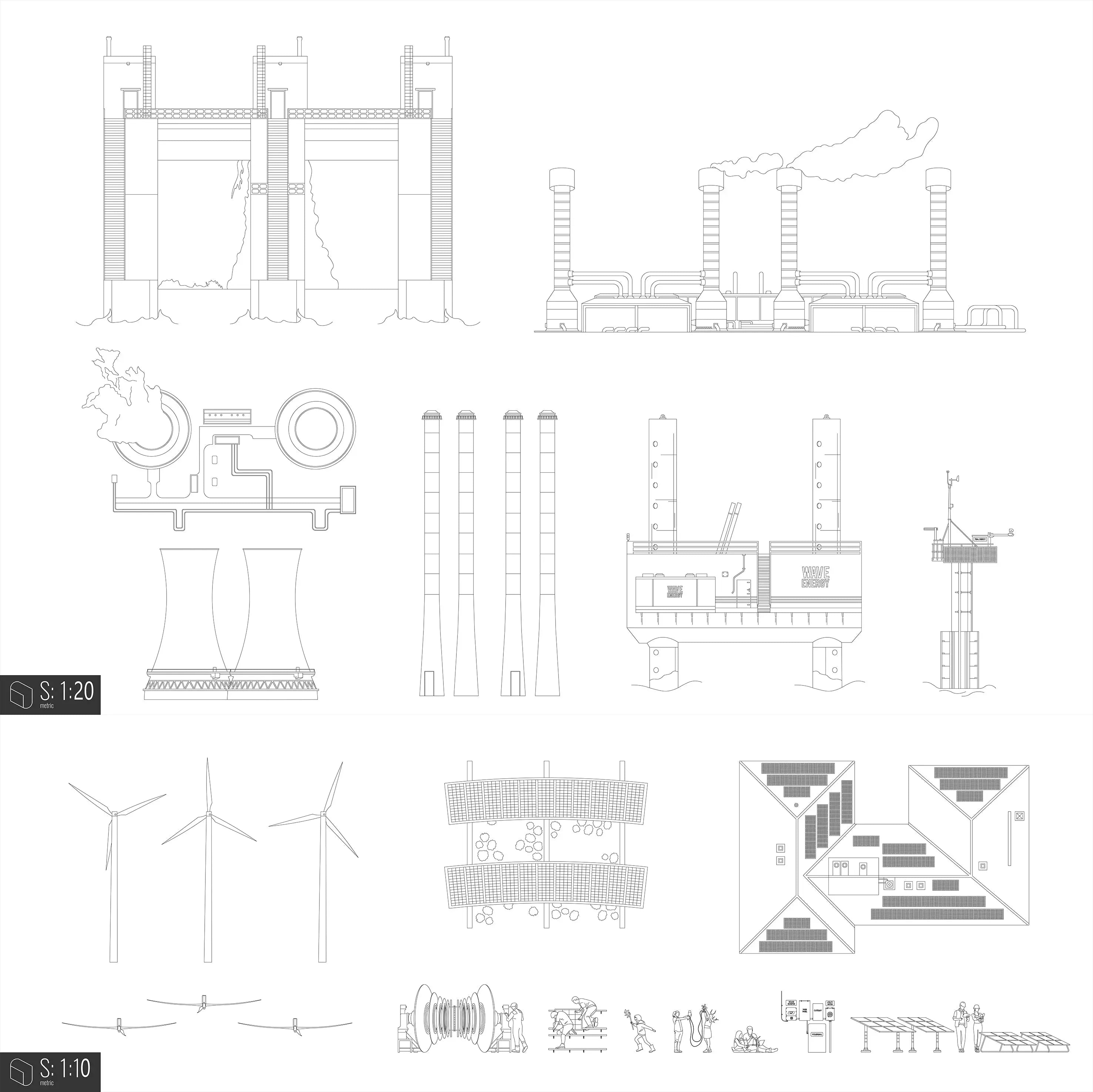 Cad Green Energy Elevation & Top View Digital Artwork drawings | Toffu Co