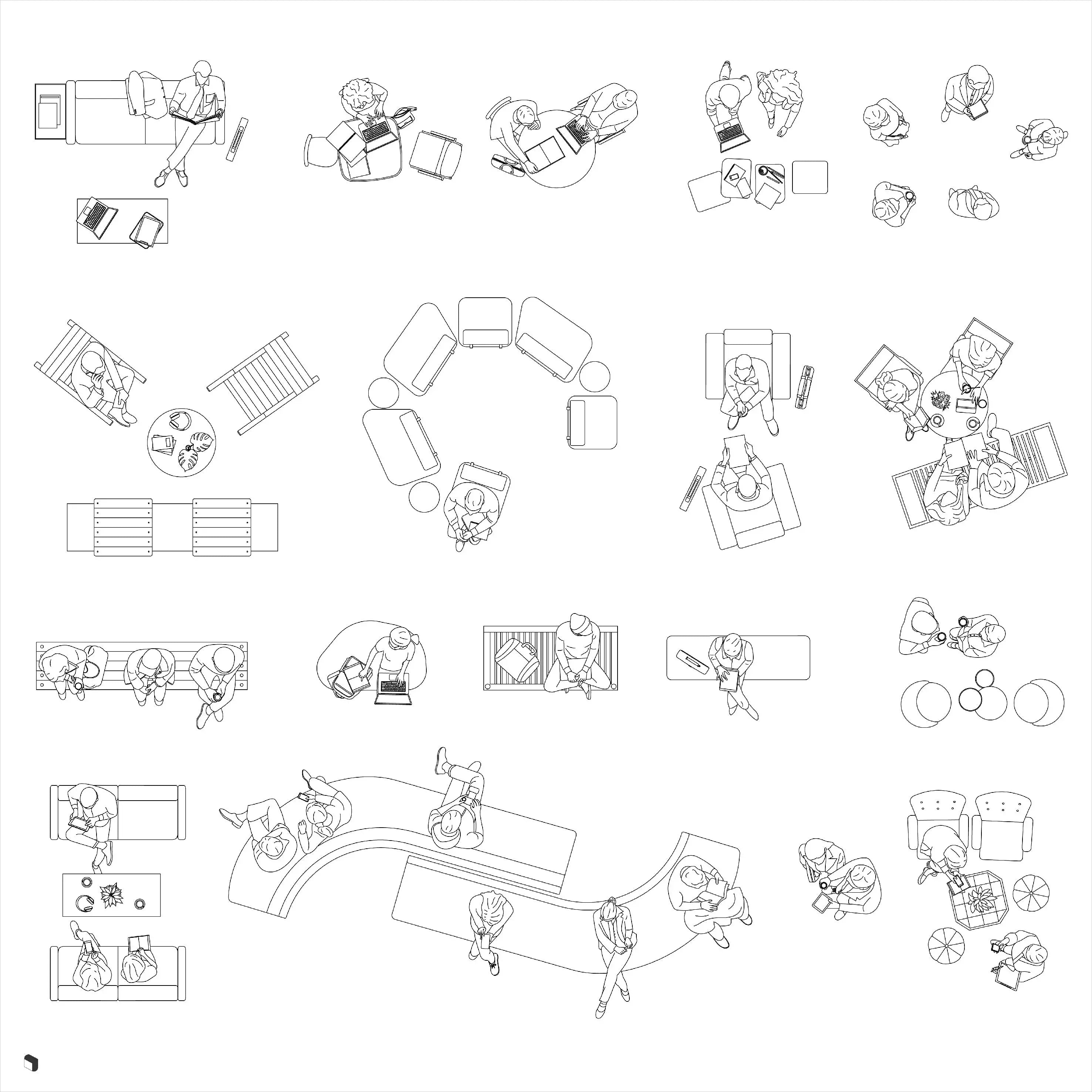 Cad Lounge & Breakroom Top View Digital Artwork drawings | Toffu Co