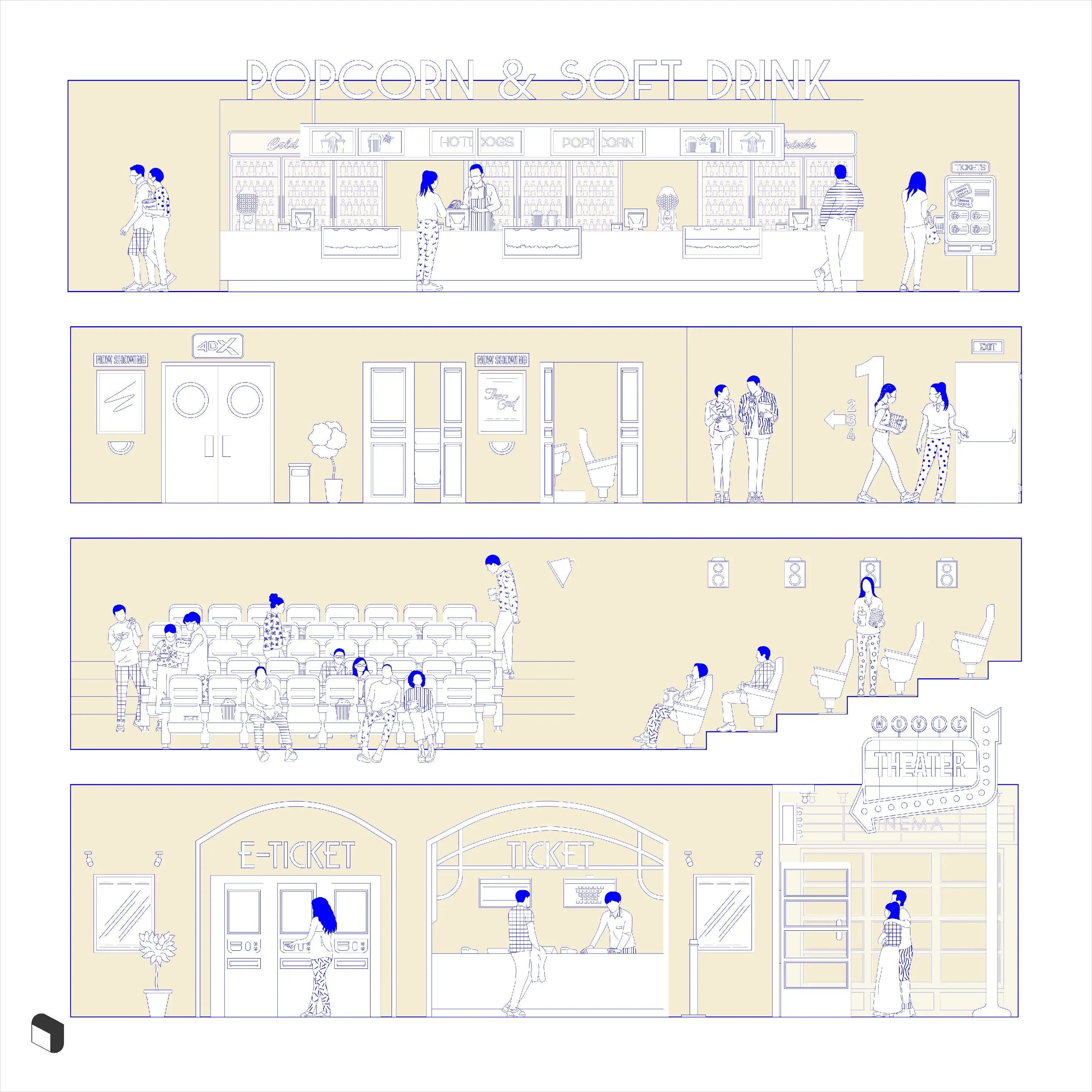 Cad Movie Theater Digital Artwork drawings | Toffu Co