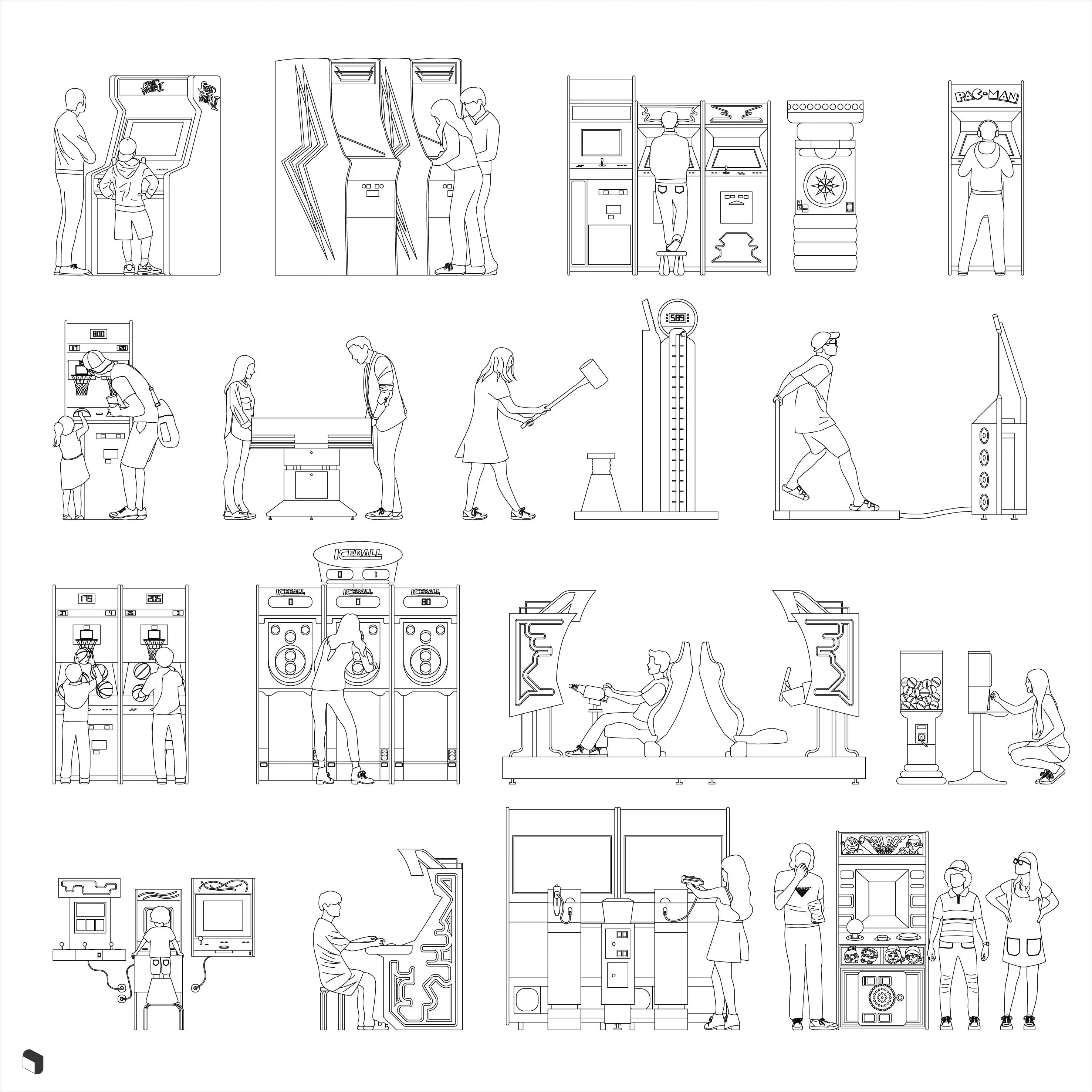 Cad Arcade People Digital Artwork drawings | Toffu Co