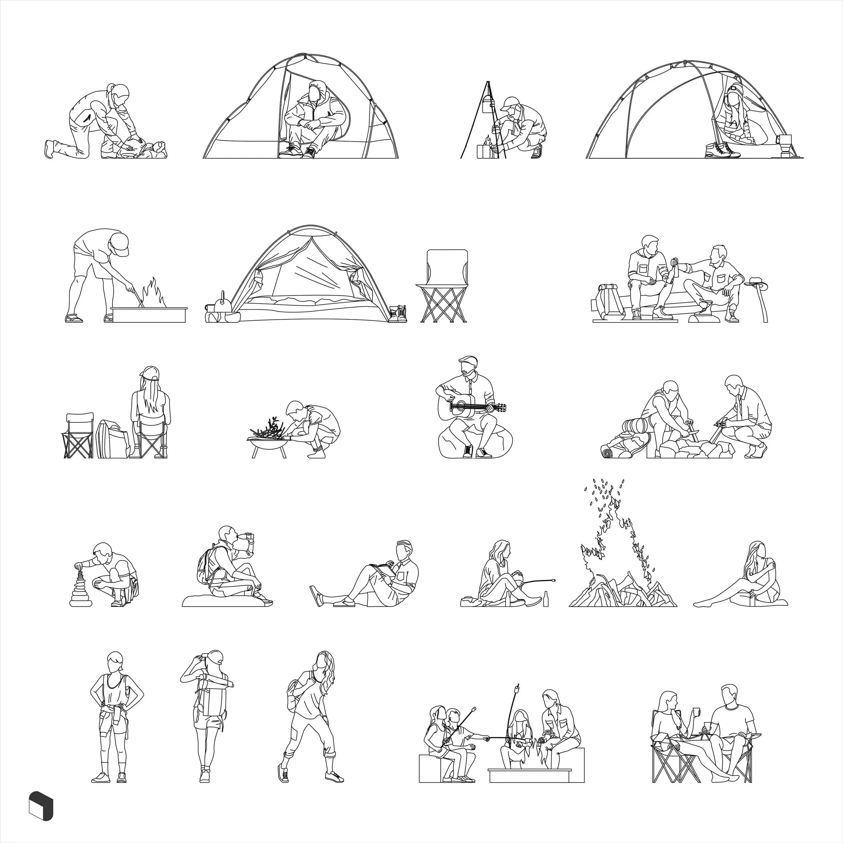Cad Camping People Digital Artwork drawings | Toffu Co