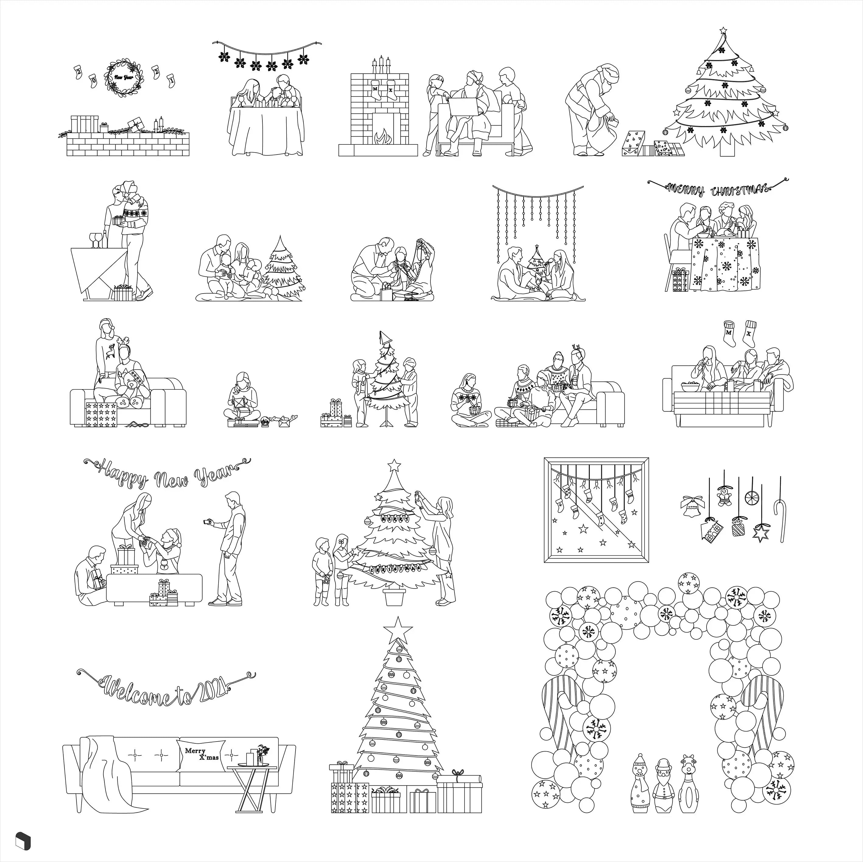 Cad Christmas Digital Artwork drawings | Toffu Co