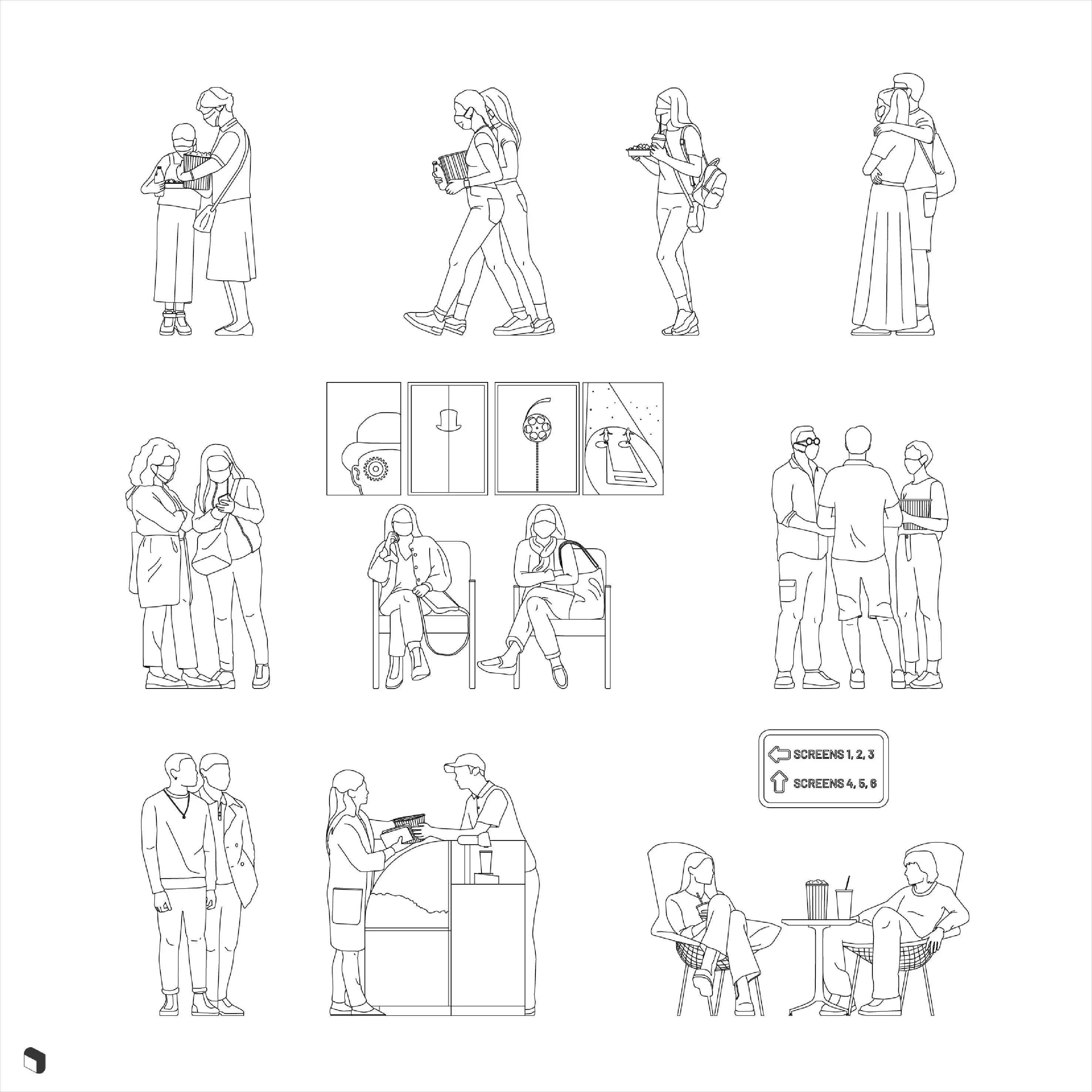 Cad Cinema Foyer People Digital Artwork drawings | Toffu Co