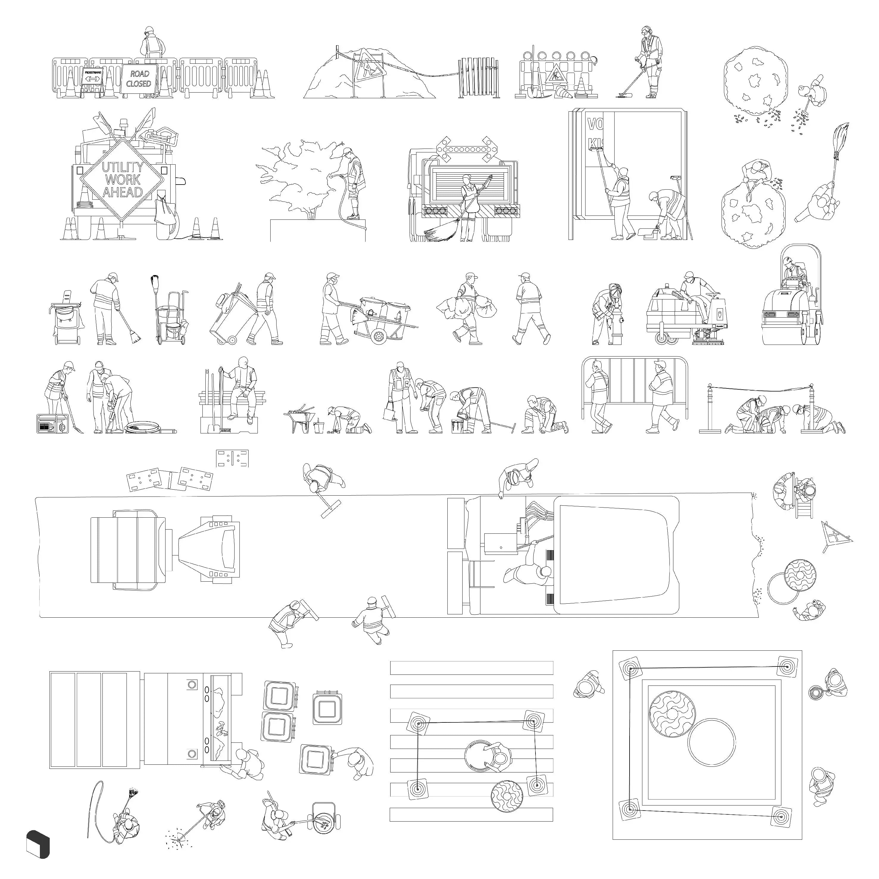 Cad City Maintenance Workers Top View & Elevation Digital Artwork drawings | Toffu Co