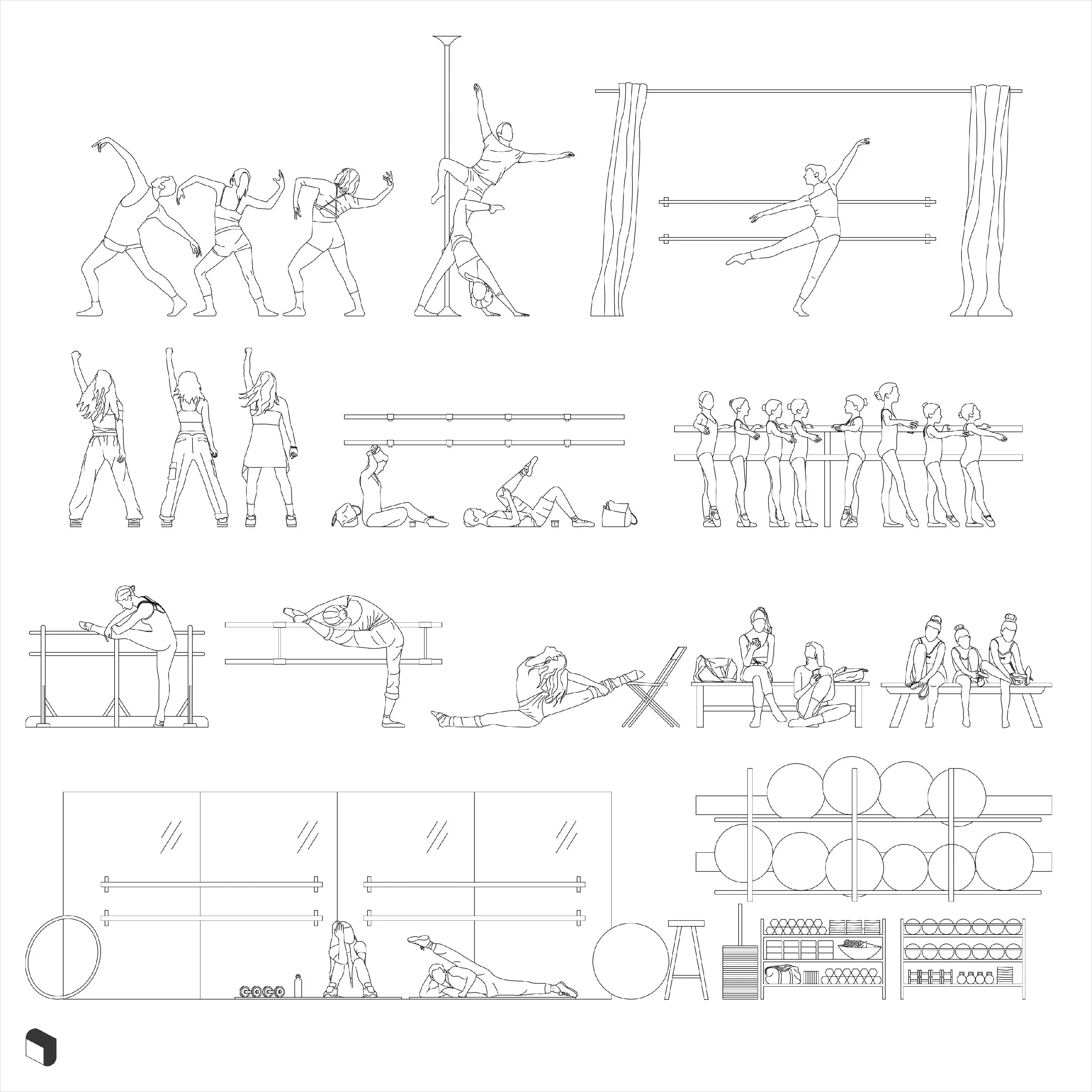 Cad Dance Studio People Digital Artwork drawings | Toffu Co
