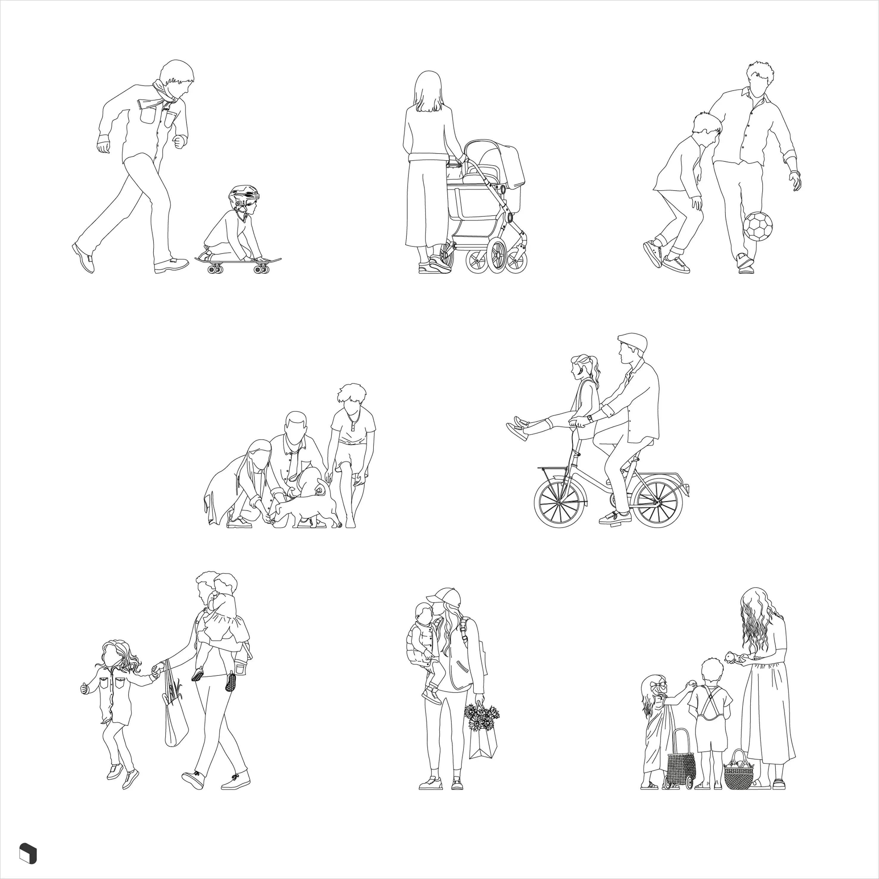 Cad People Families Digital Artwork drawings | Toffu Co