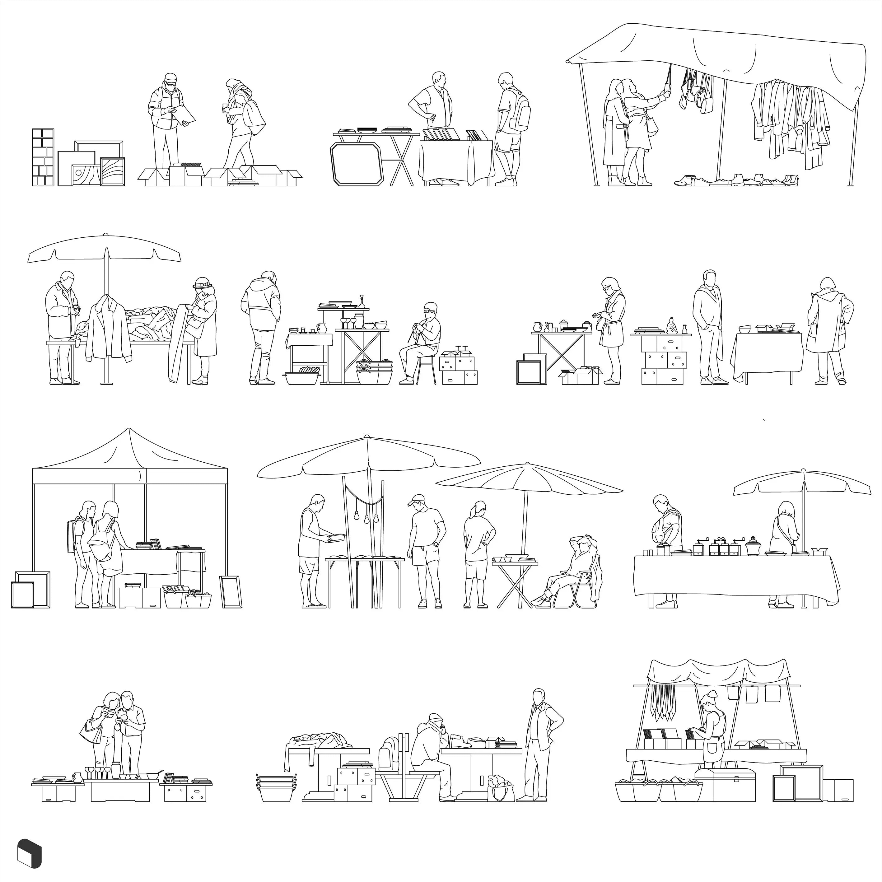 Cad Flea Market People Digital Artwork drawings | Toffu Co