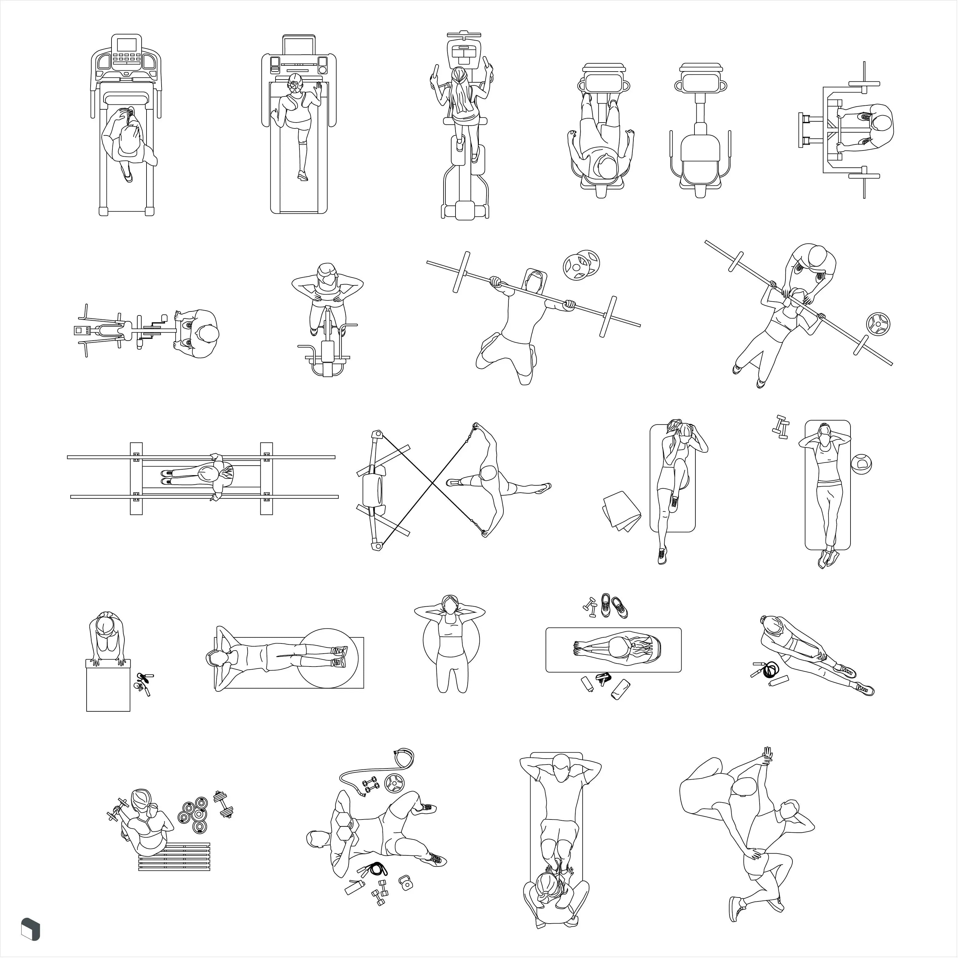 Cad Gym People Top View Digital Artwork drawings | Toffu Co