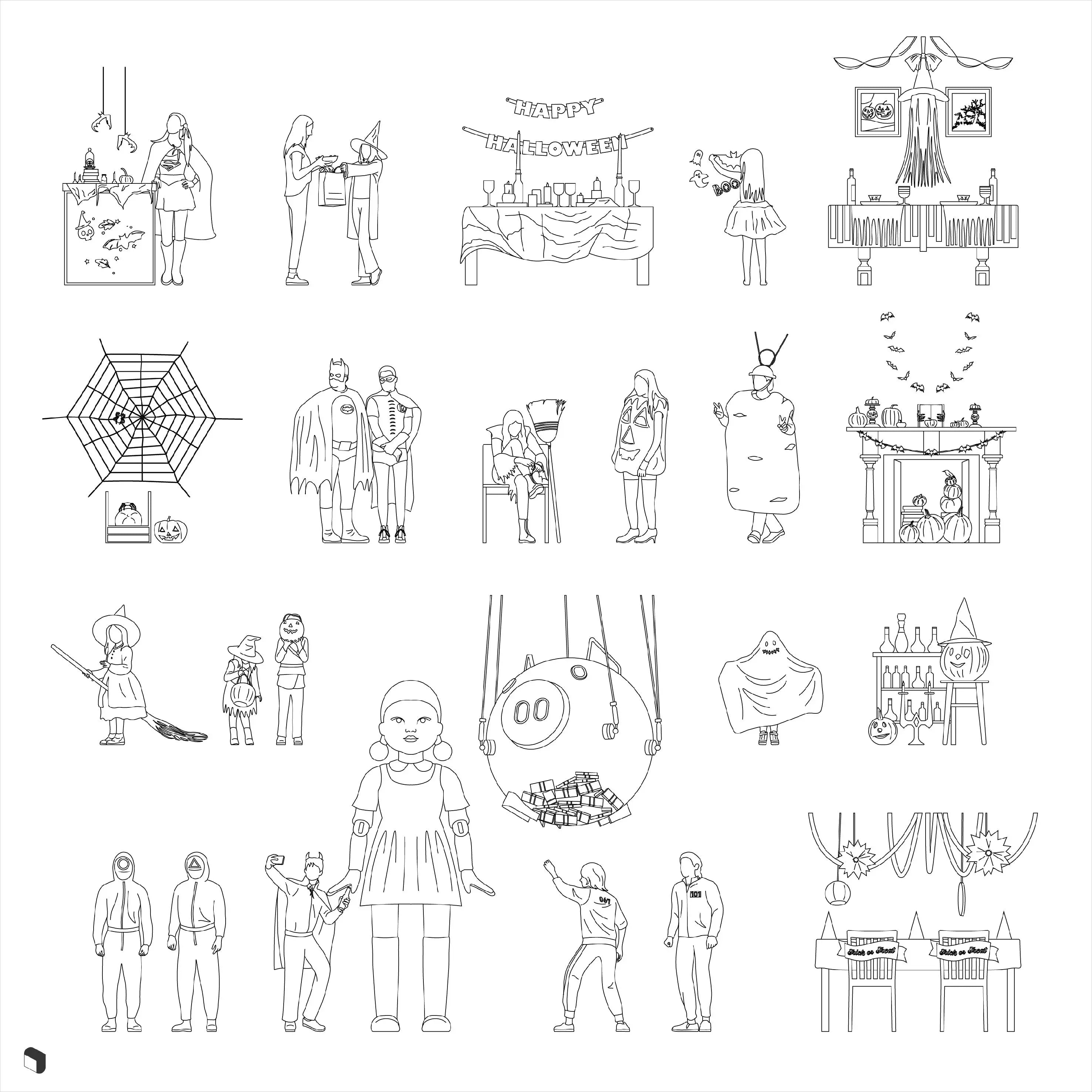 Cad Halloween People Digital Artwork drawings | Toffu Co
