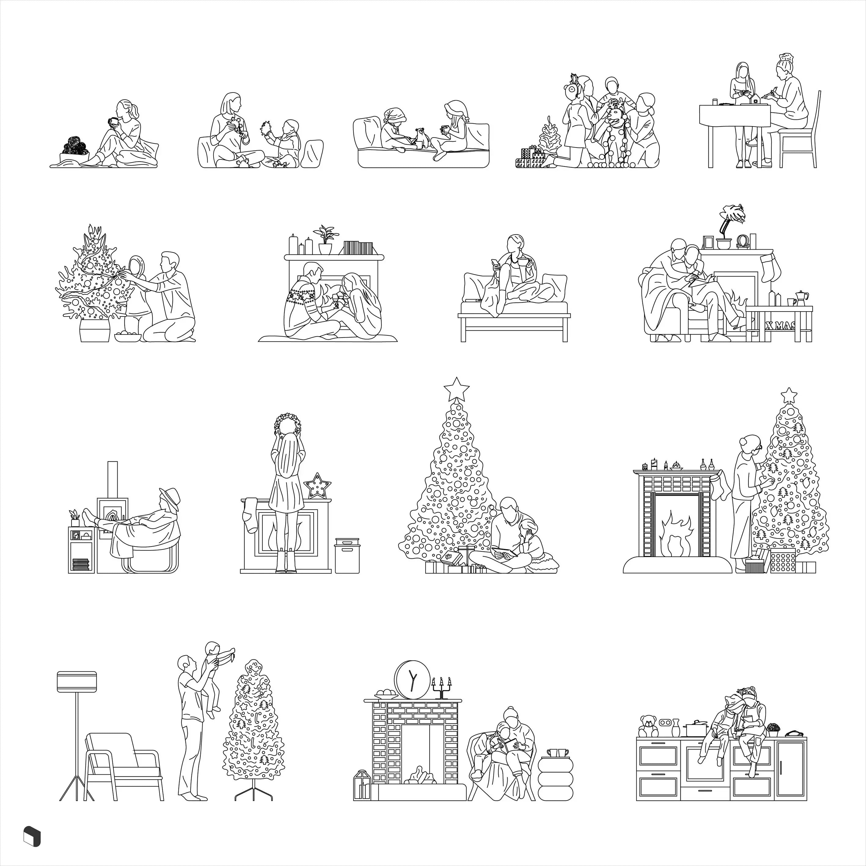 Cad Winter Home Activities Digital Artwork drawings | Toffu Co