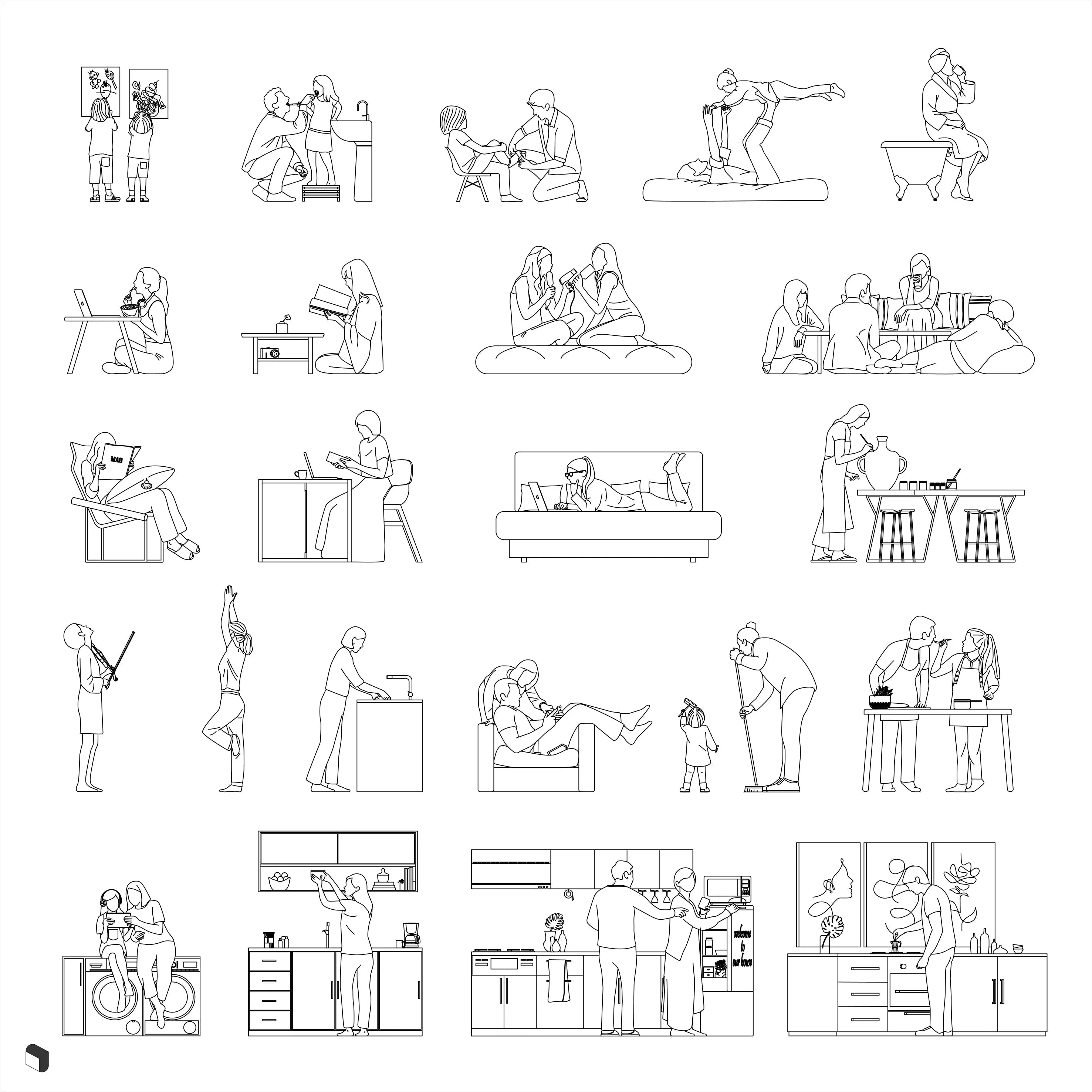Cad People Home Activities 2 Digital Artwork drawings | Toffu Co