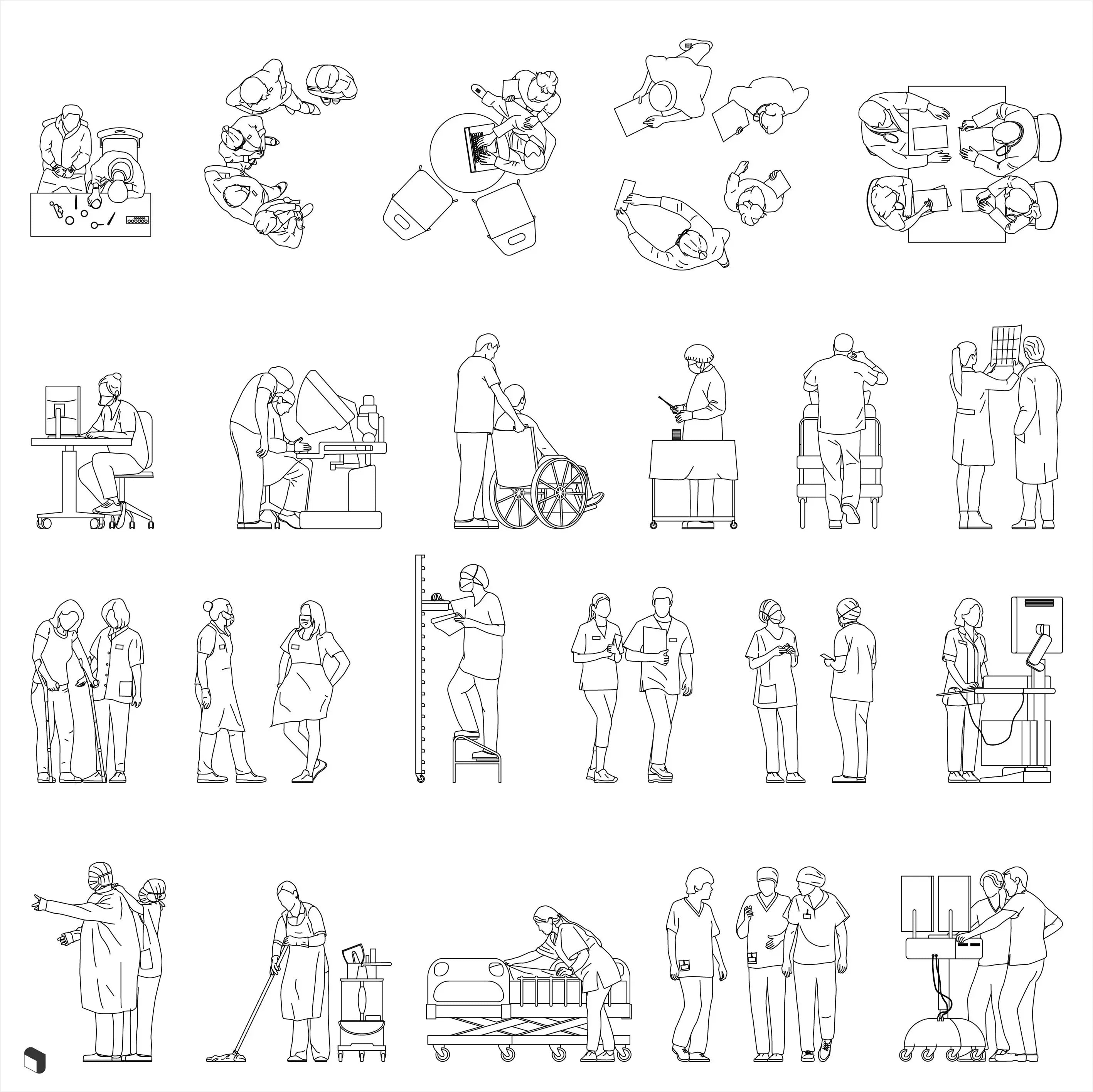Cad Hospital Staff Elevation & Top View Digital Artwork drawings | Toffu Co