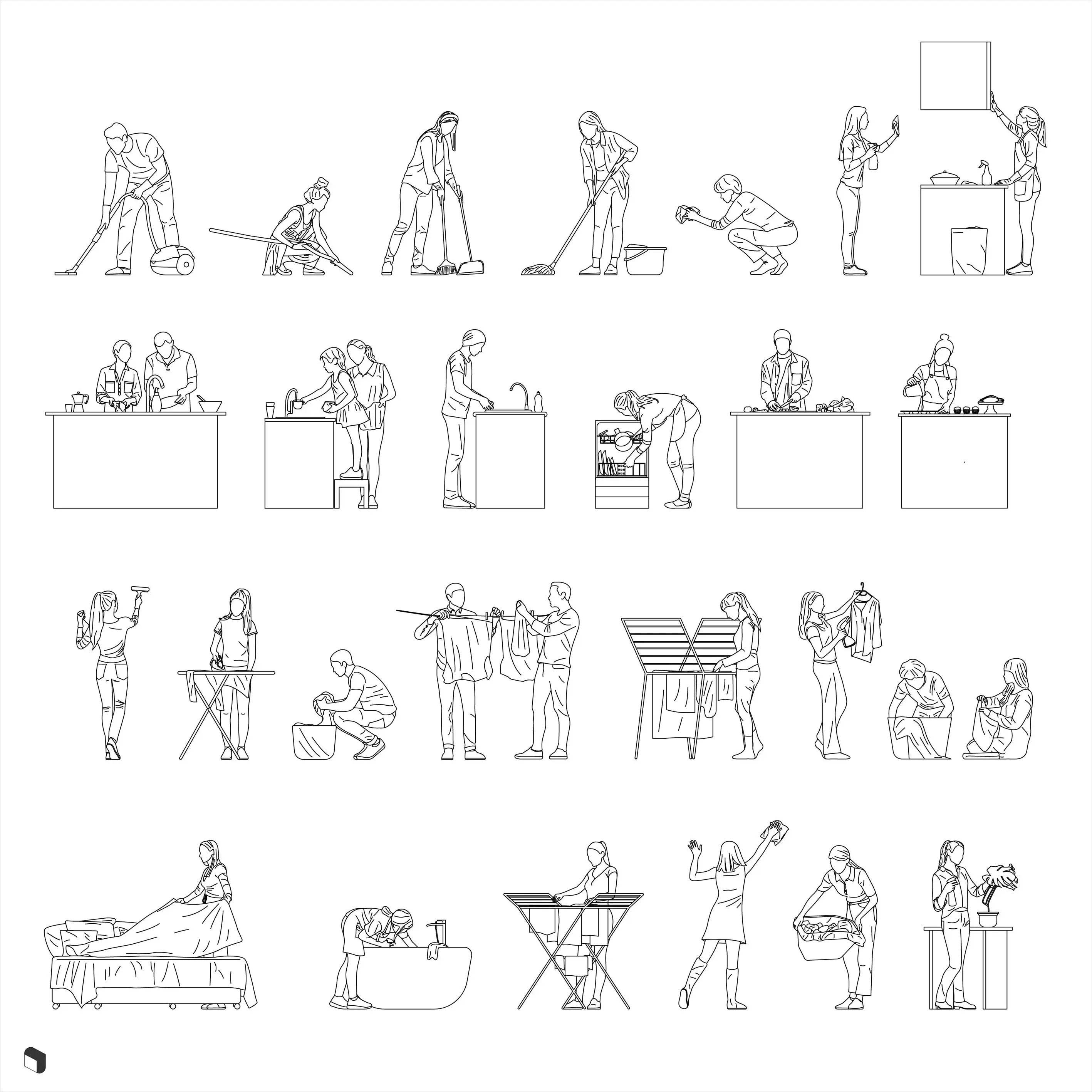 Cad Housework People Digital Artwork drawings | Toffu Co