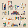 Flat Vector Outlined Interior People Digital Artwork drawings | Toffu Co