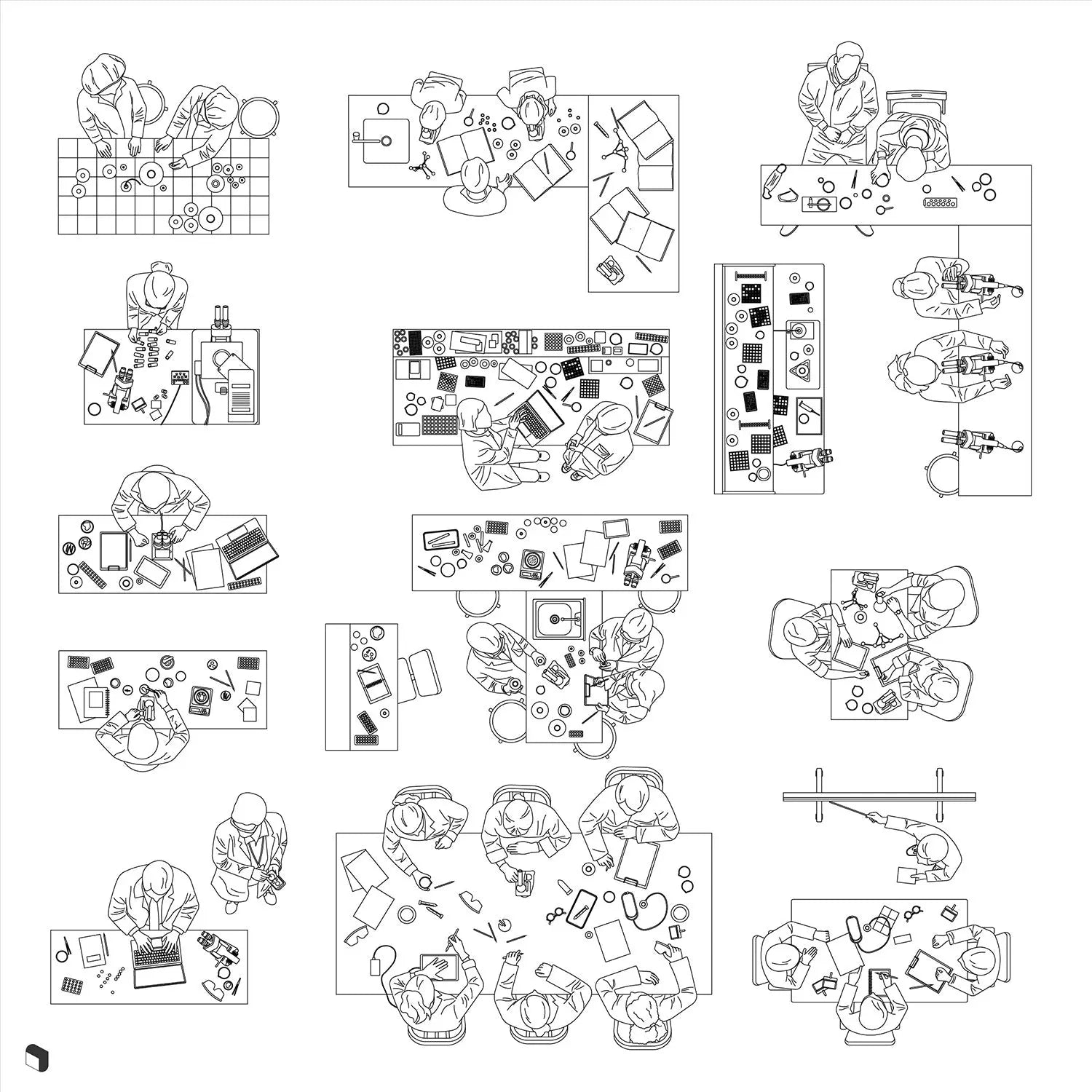 Cad Laboratory People Top View Digital Artwork drawings | Toffu Co
