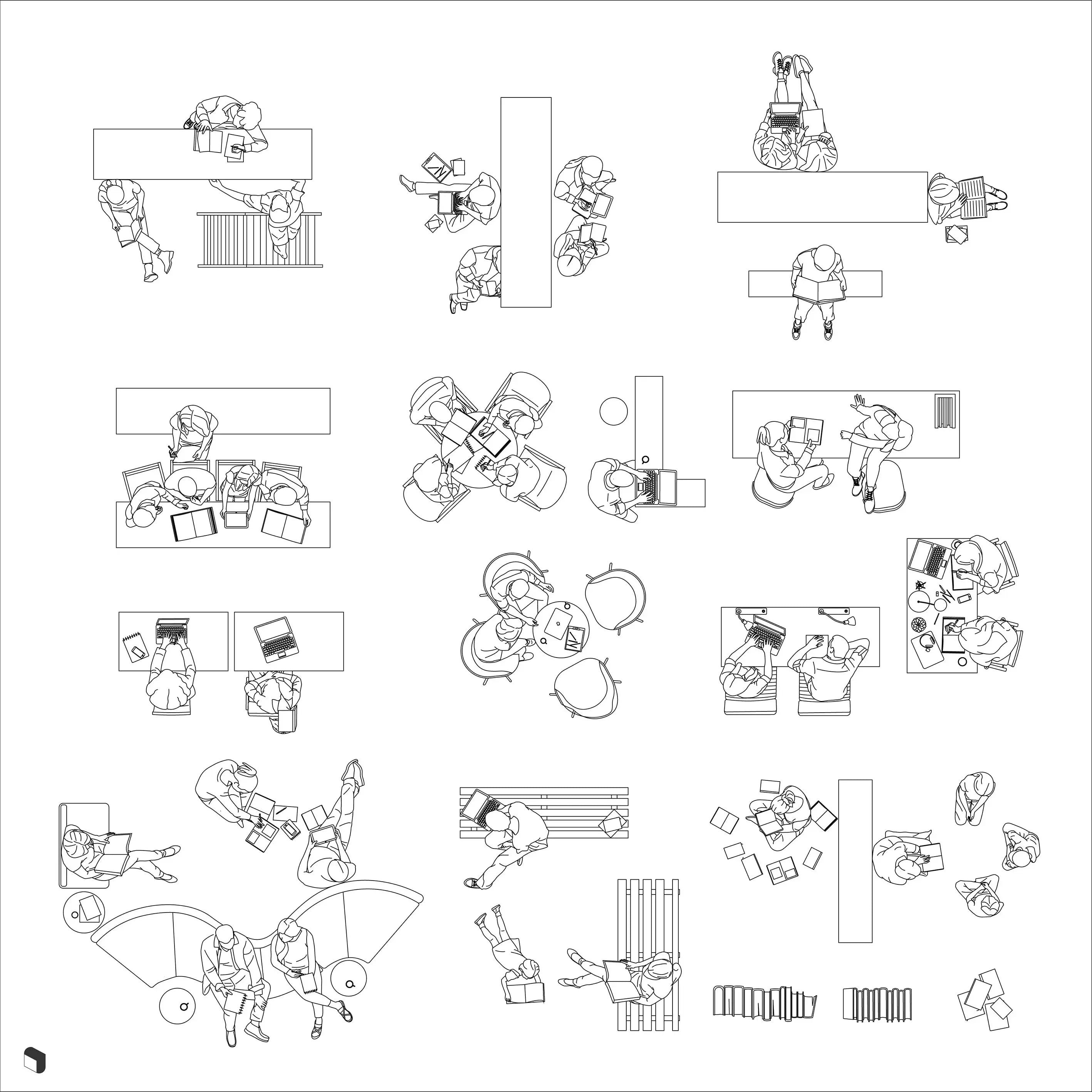 Cad Library People Top View Digital Artwork drawings | Toffu Co