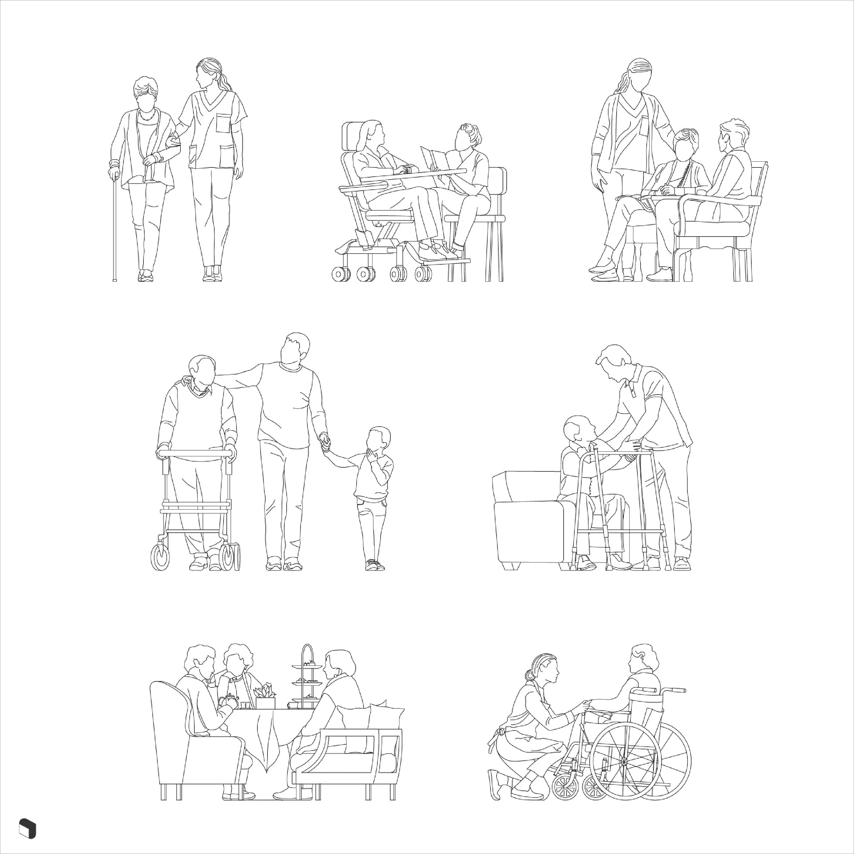 Cad Nursing Home People Digital Artwork drawings | Toffu Co