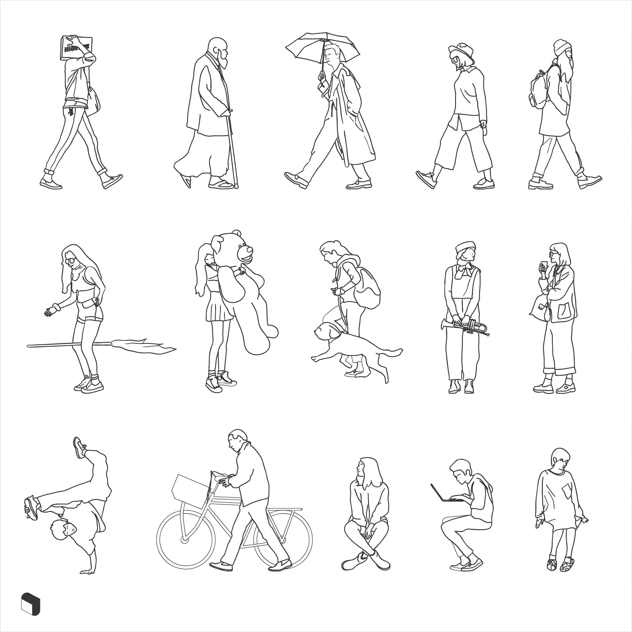 Cad Outline People Digital Artwork drawings | Toffu Co