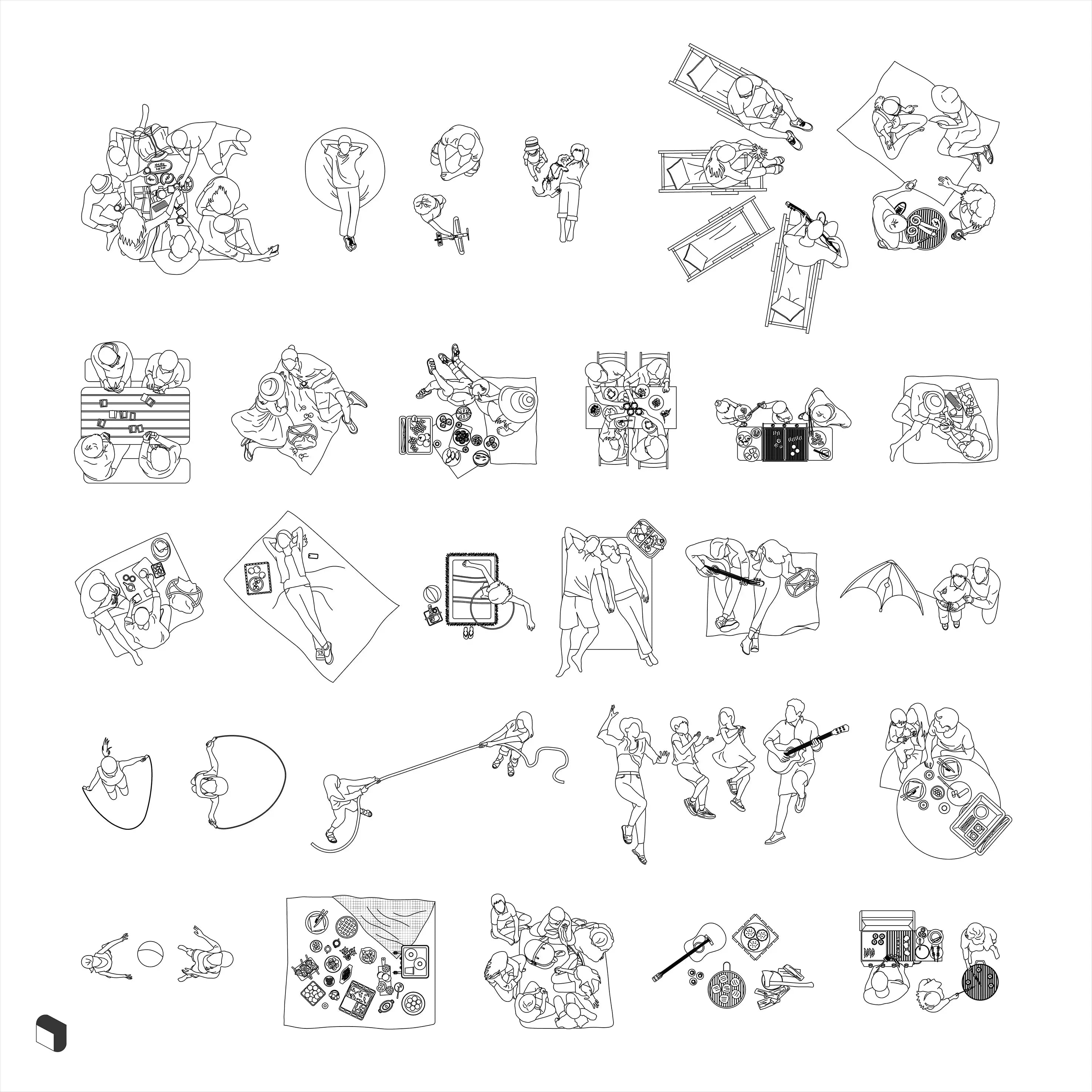 Cad Picnic & Barbecue People Top View Digital Artwork drawings | Toffu Co
